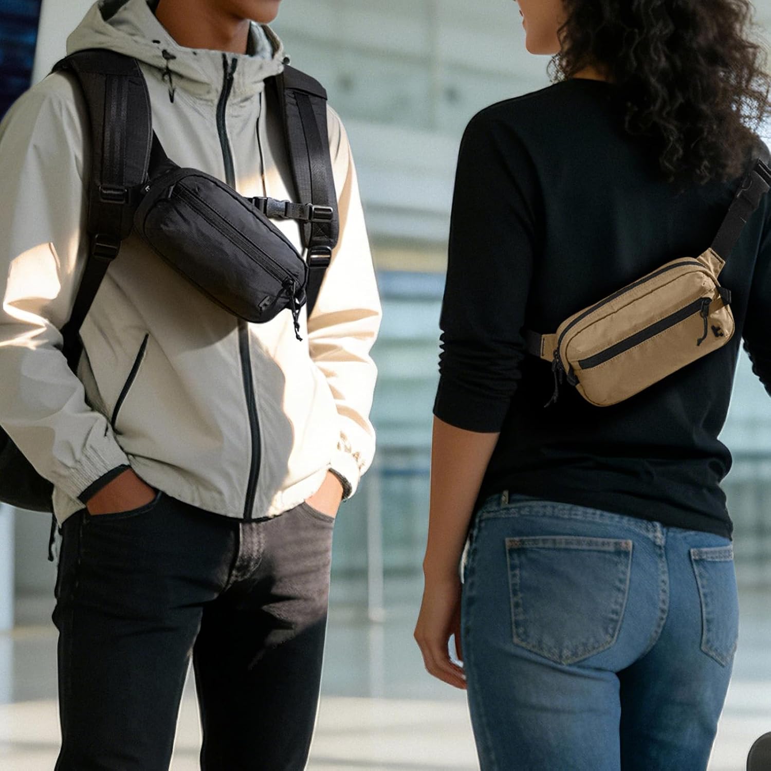 Detalle de tomtoc 1,5-Liter Sling Bag mit RFID-Schutz – leichte Crossbody-Bauchtasche für Alltag, Reise & EDC