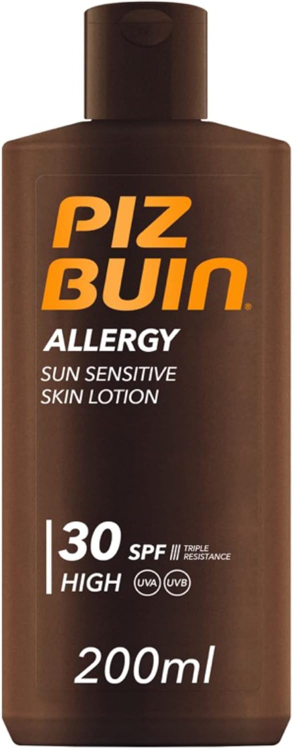 Detalle de PIZ BUIN Allergy Latte Solare SPF 30 per pelli delicate – crema solare resistente all'acqua, 200 ml