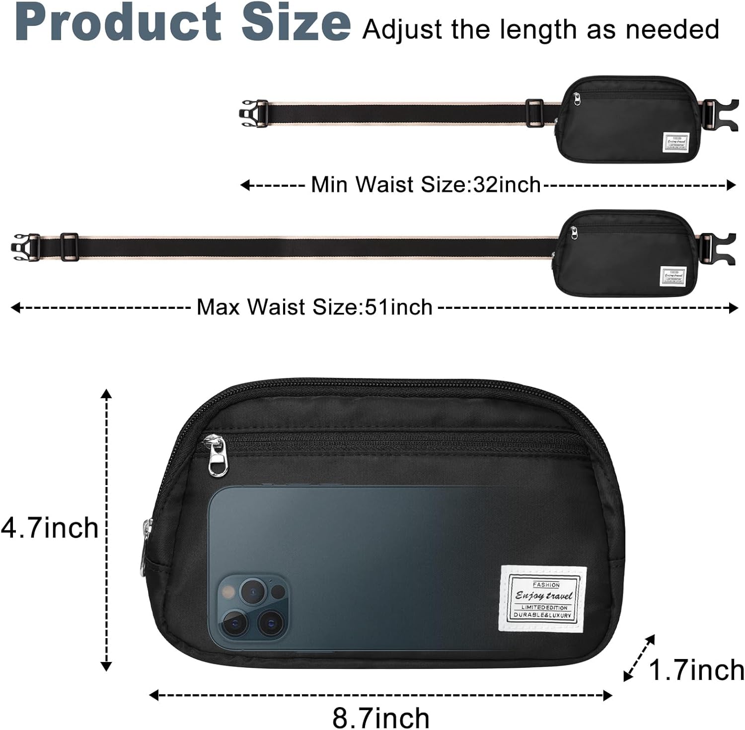 Detalle 2 de DMLuna Small Crossbody Bag: Lightweight, Unisex Waist Bag for Everyday Use