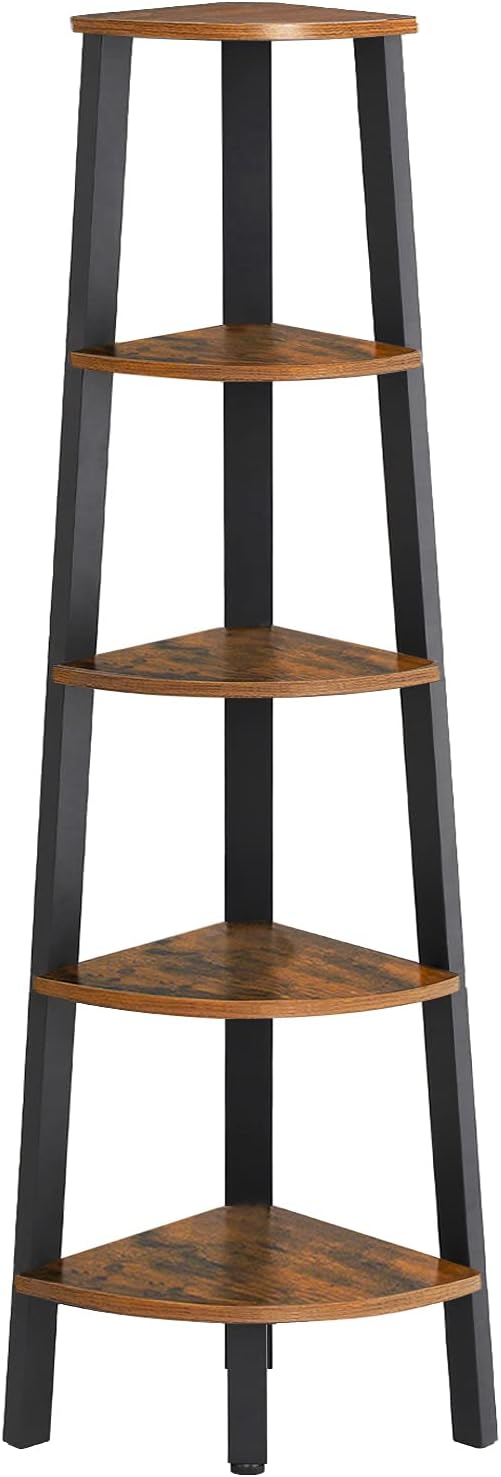 Detalle de VASAGLE BARNET LLS035B02 5-Tier Corner Shelf, Charcoal Grey and Matte Black