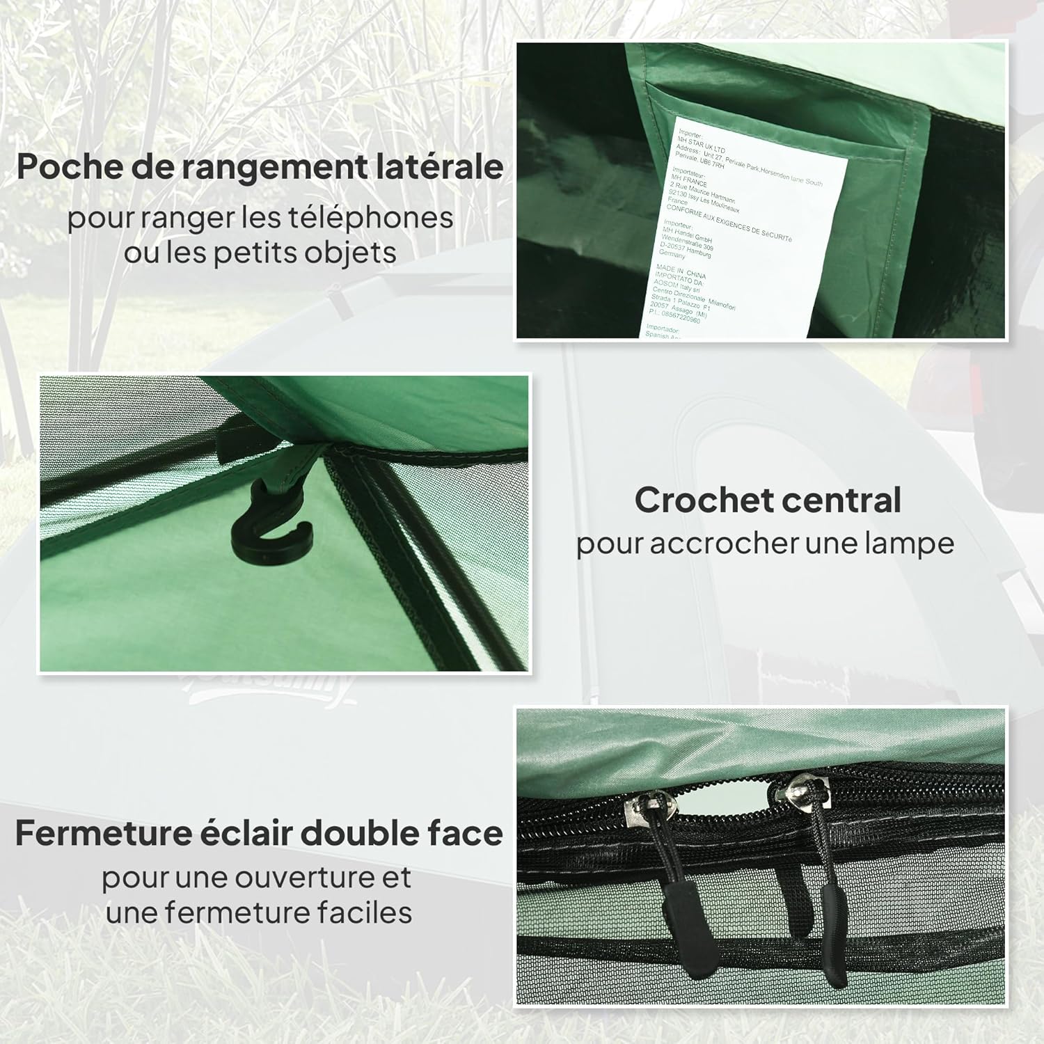 Thumbnail 3 de Outsunny Tente de camping 2 personnes camouflage en dôme légère (ventilée) avec arceaux croisés et sac de transport