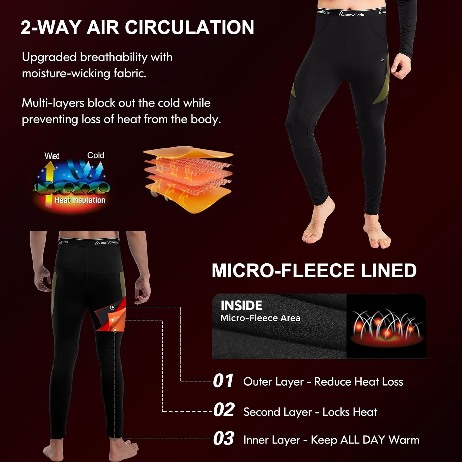 Thumbnail 1 de CL convallaria Men's Thermal Pants 2PC or 4PC fleece-lined long johns