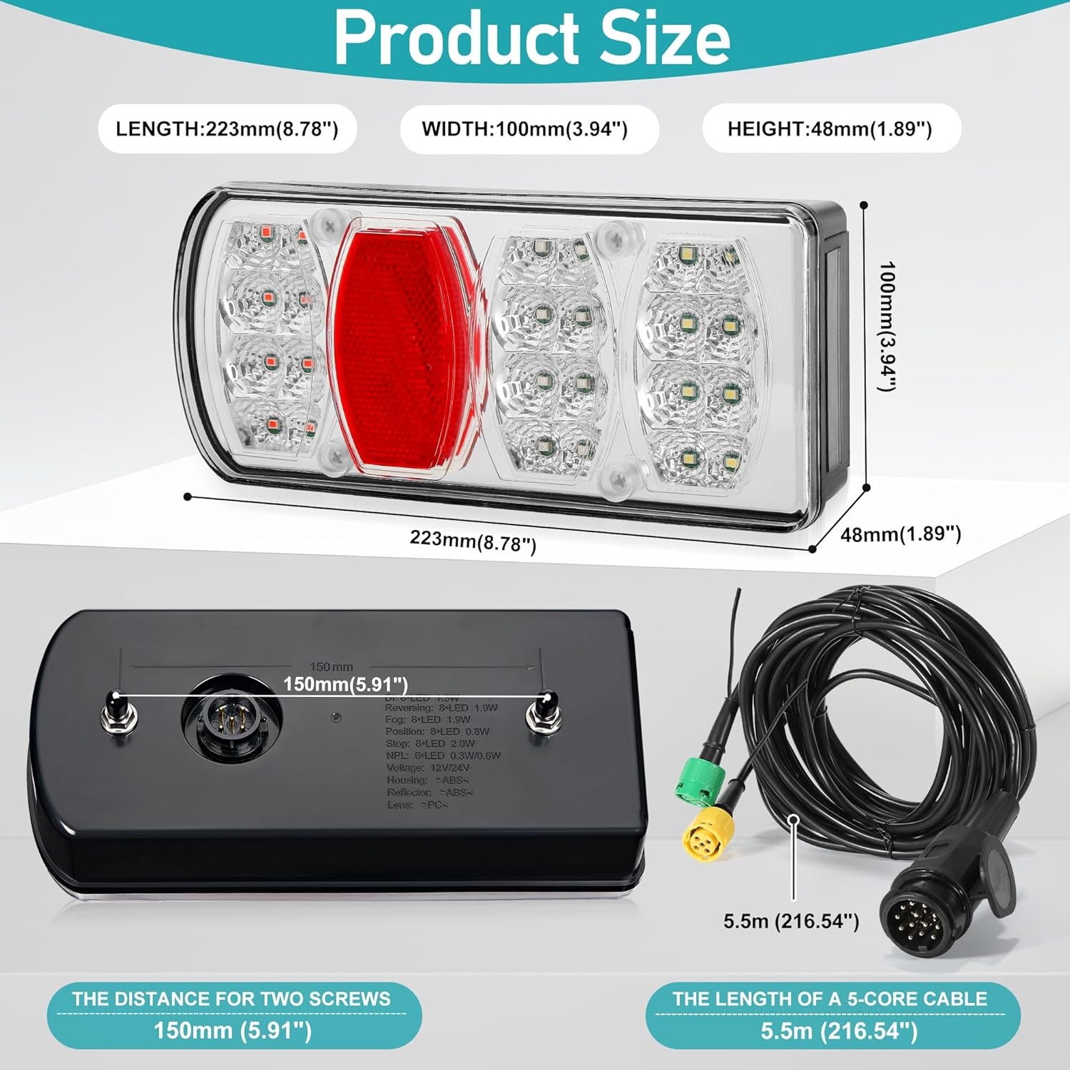 Detalle de DARKGUARD LED Waterproof 13-Pin Trailer Lights Kit (12V/24V) with 7 Functions and 5-Pin Bayonet Connector