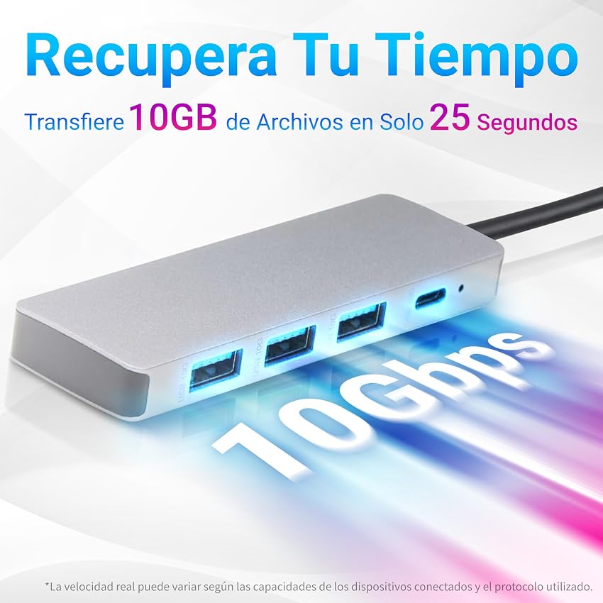 Detalle de Amazon Basics Hub Dock USB-C 10 GB/s, 1C+3A