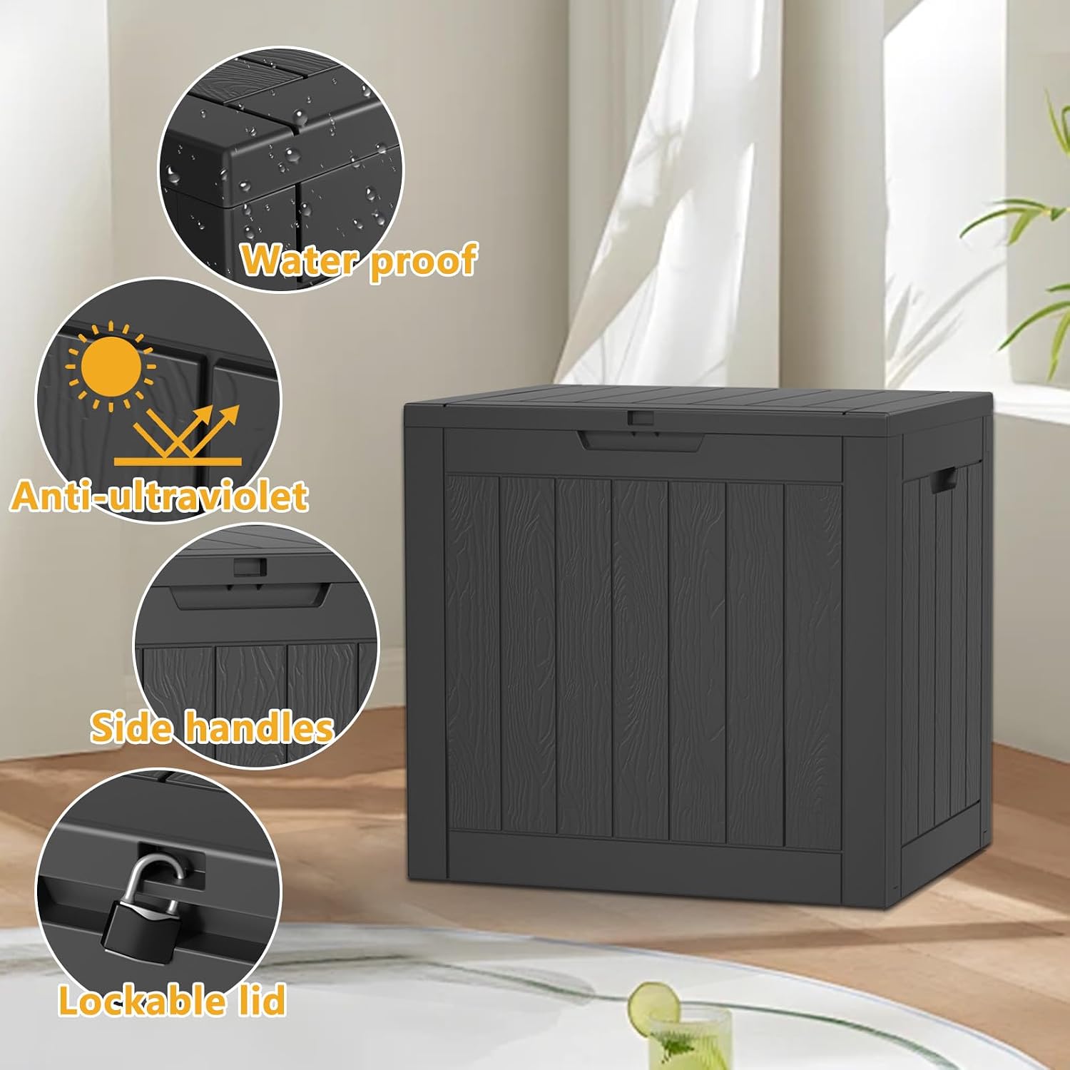 Thumbnail 2 de MAIUSCOLI YY-0726-30SM-Black 45-Gallon Resin Outdoor Deck Box, Lockable