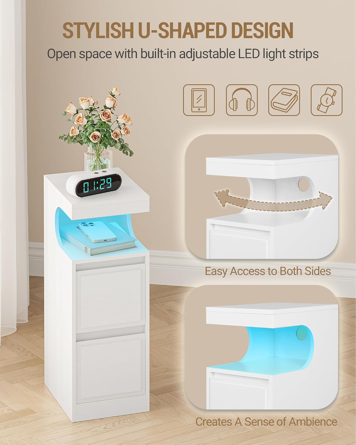 Detalle de Hzuaneri table de chevet, 2 unités, LED