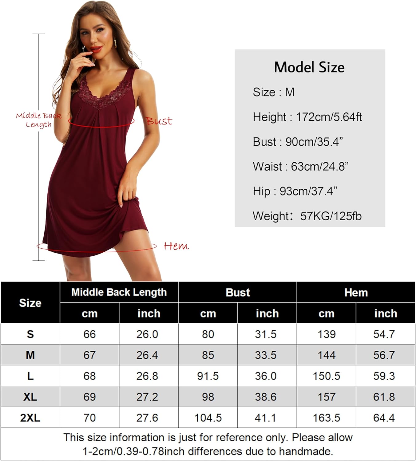Thumbnail 5 de Lovasy chemise de nuit grande taille en coton avec dentelle, col V et bretelles larges