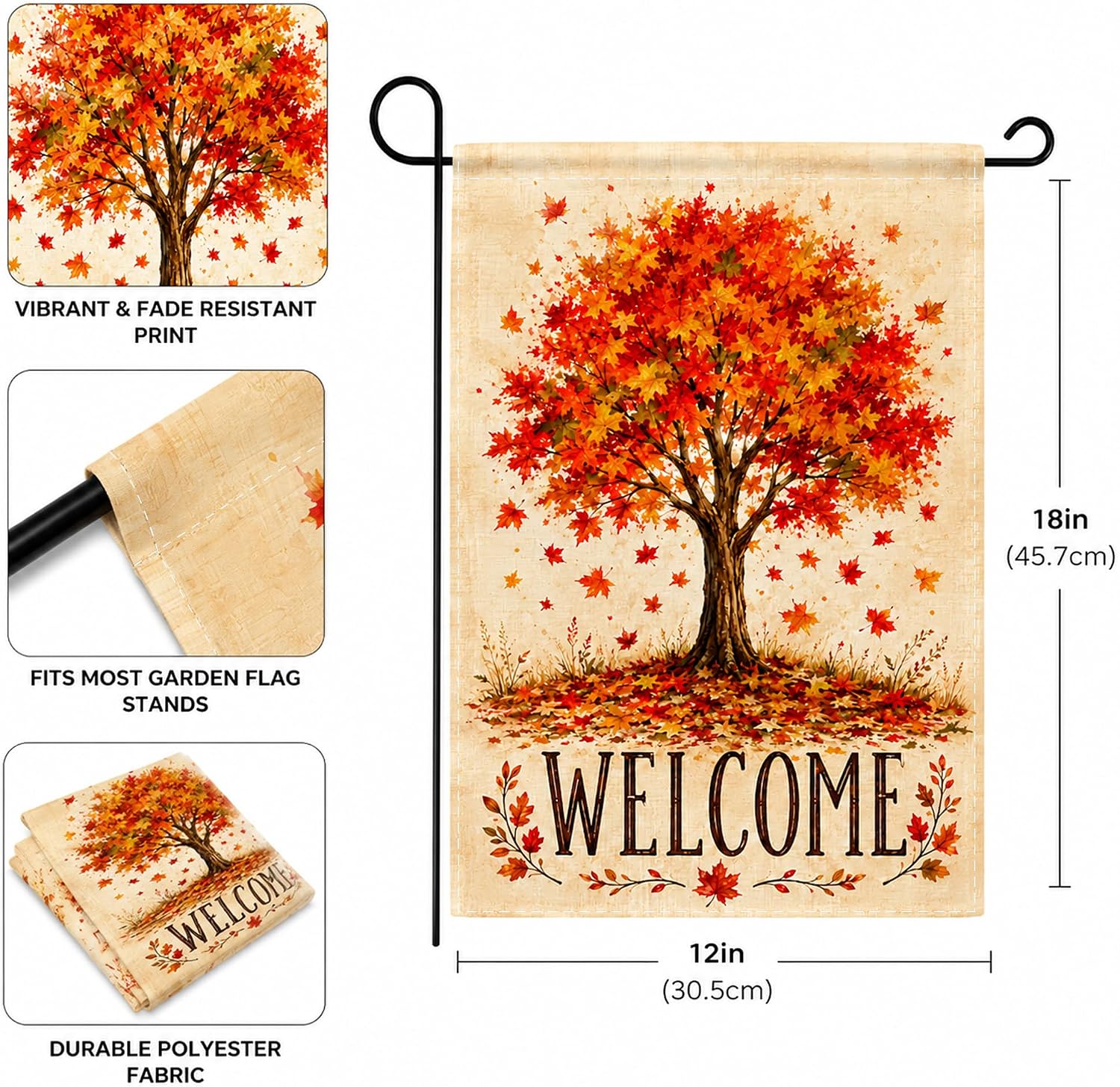 Detalle de OHOME Fall Maple Tree Welcome Garden Flag, Double-Sided 12 x 18-Inch Polyester