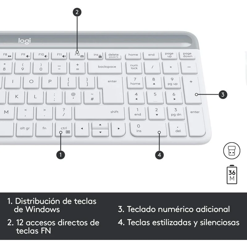 Thumbnail 2 de Logitech MK470 Slim Combo teclado y ratón inalámbricos blanco 🖱