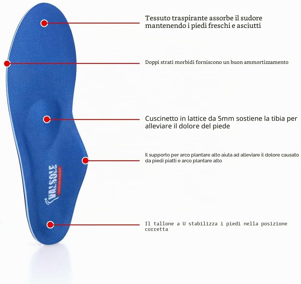 Detalle de VALSOLE Solette Confort Ortopediche: supporto arco e imbottitura in sughero, lunghezza intera