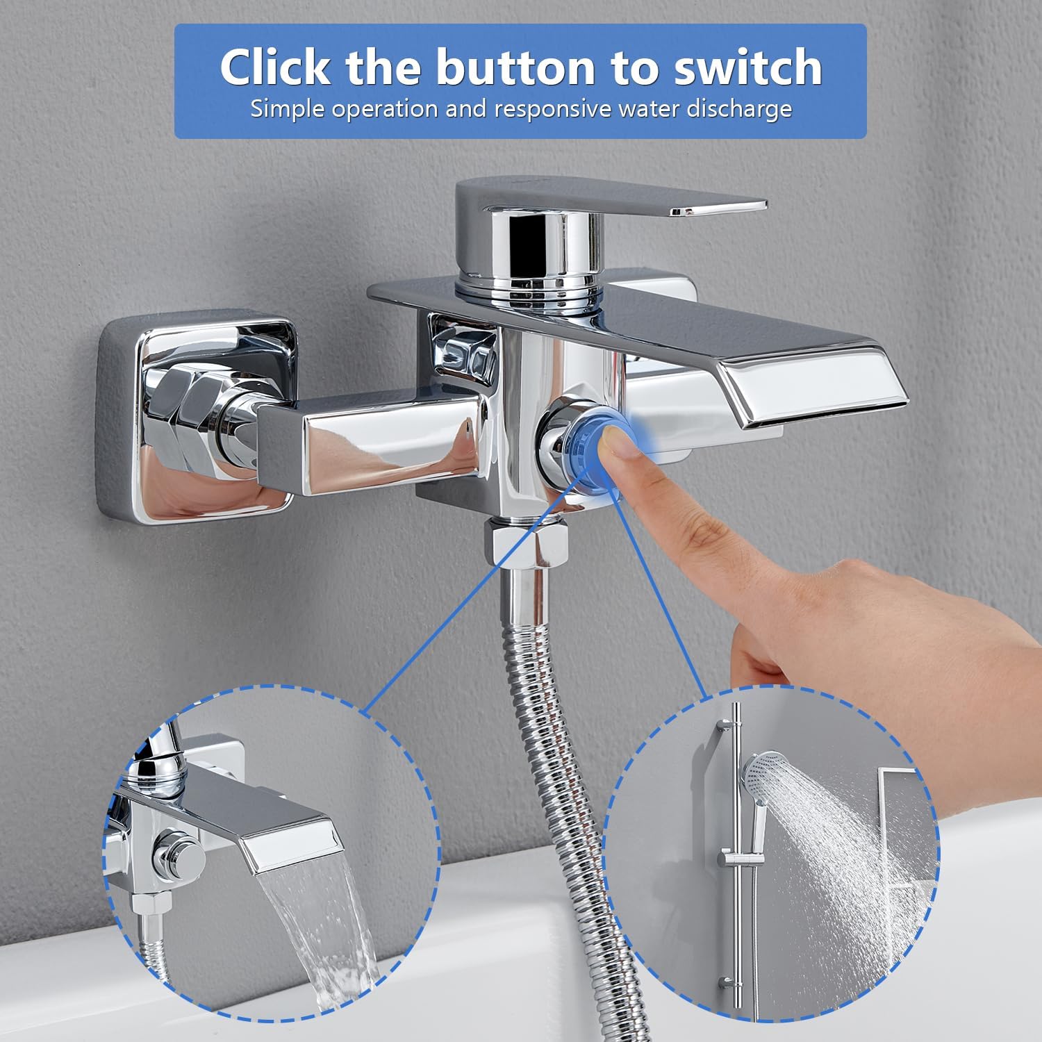 Thumbnail 1 de Ulytid Rubinetto vasca da bagno a cascata monocomando esterno in ottone G 1/2" cromo argento