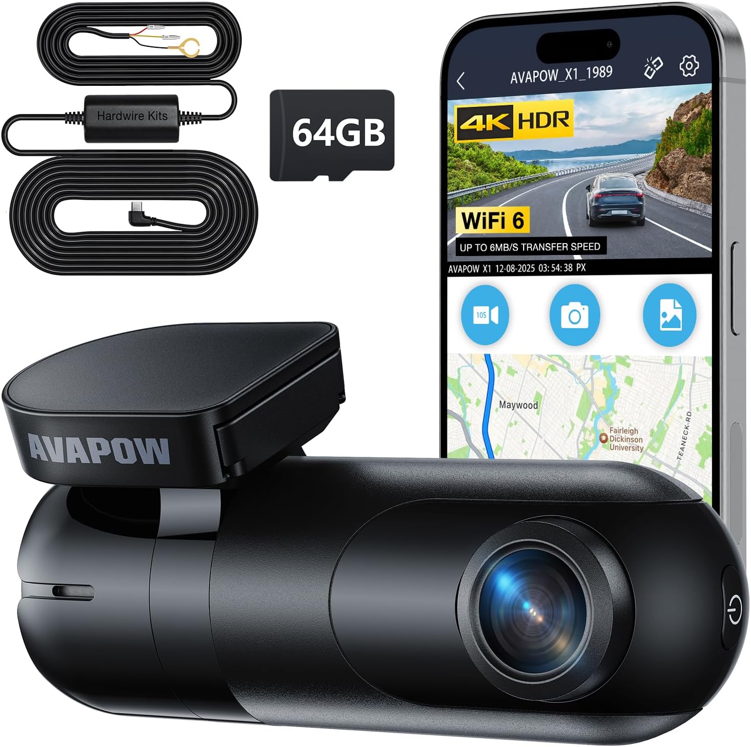 Detalle de AVAPOW 4K Dash Cam 64GB — 2160P UHD