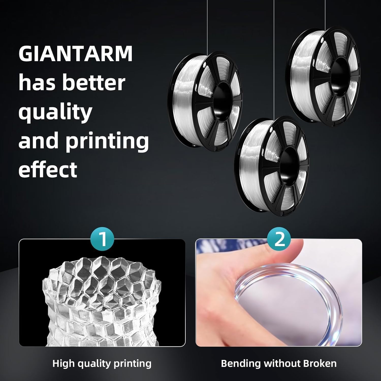 Detalle de GIANTARM PLA Filament 1,75 mm (transparent) – 1 kg Rolle für saubere 3D-Drucke