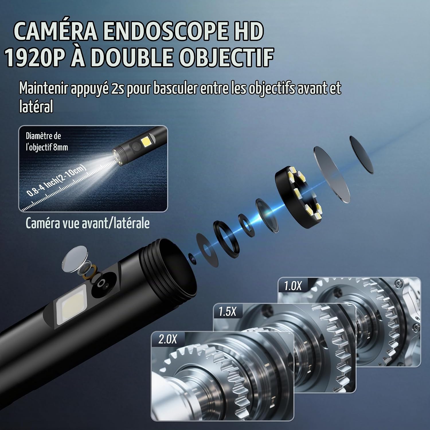 Thumbnail 2 de WORKPRO W113015 endoscoopcamera 1080p met dubbele lens en IP67-kabel