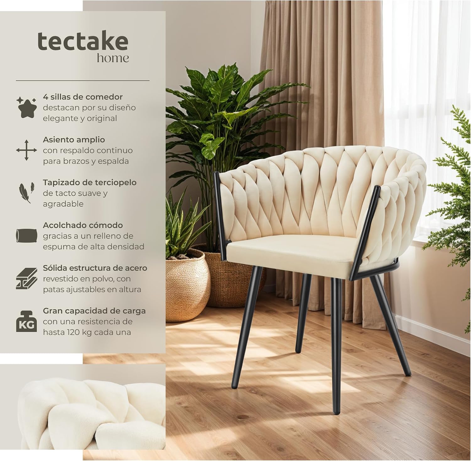 Detalle de TecTake® Juego de 4 Sillas de Comedor Acolchadas
