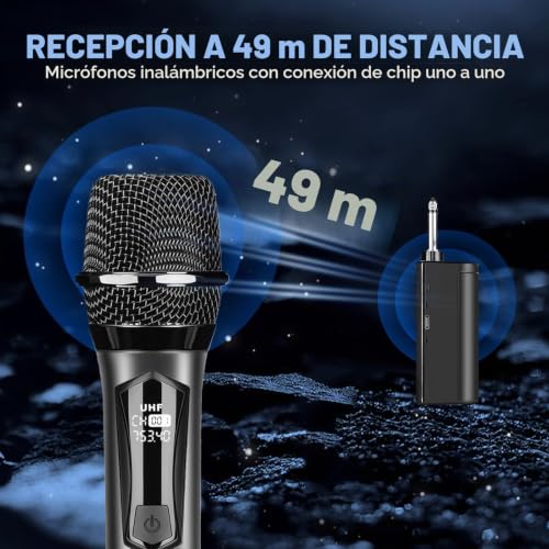 Detalle 2 de AMFUN Micrófono inalámbrico con 2 micrófonos, receptor y alcance de 50 m