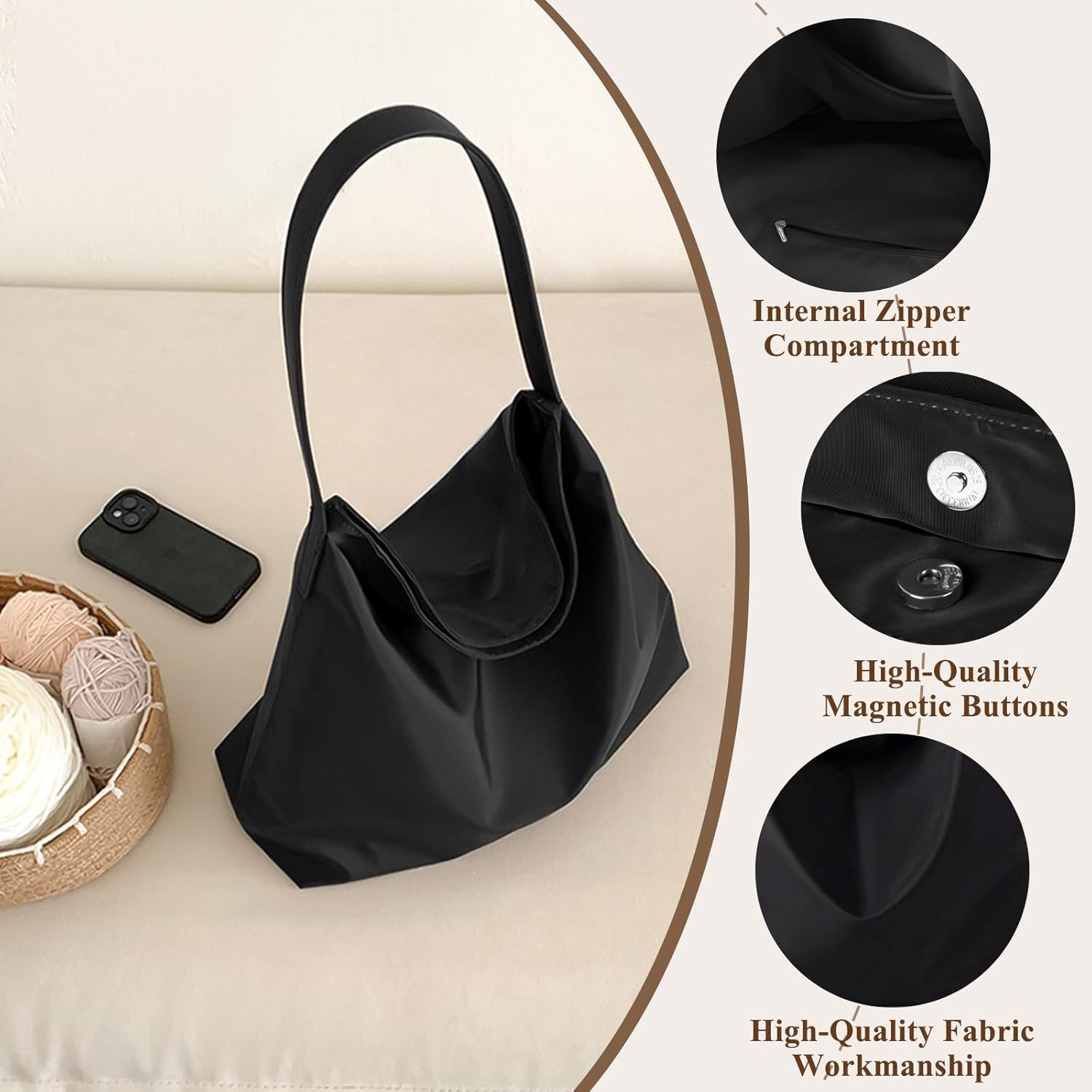 Thumbnail 3 de Gluckstar Große Damen-Umhängetasche aus Nylon – wasserdichter Shopper für Alltag, Arbeit & Reisen