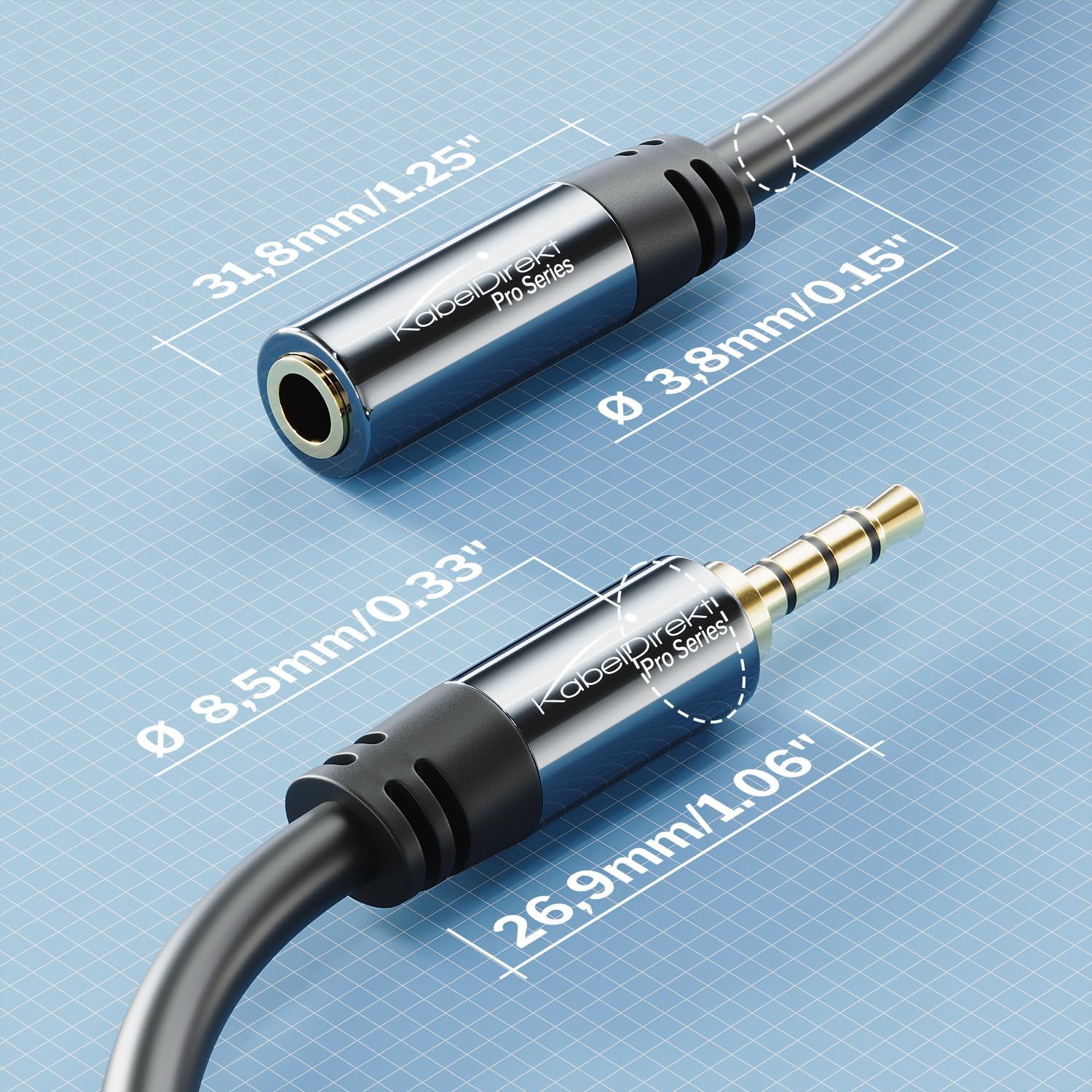 Detalle de KabelDirekt – Cavo di Prolunga Jack 3,5 mm 7,5 m (4 poli) per headset, placcatura oro