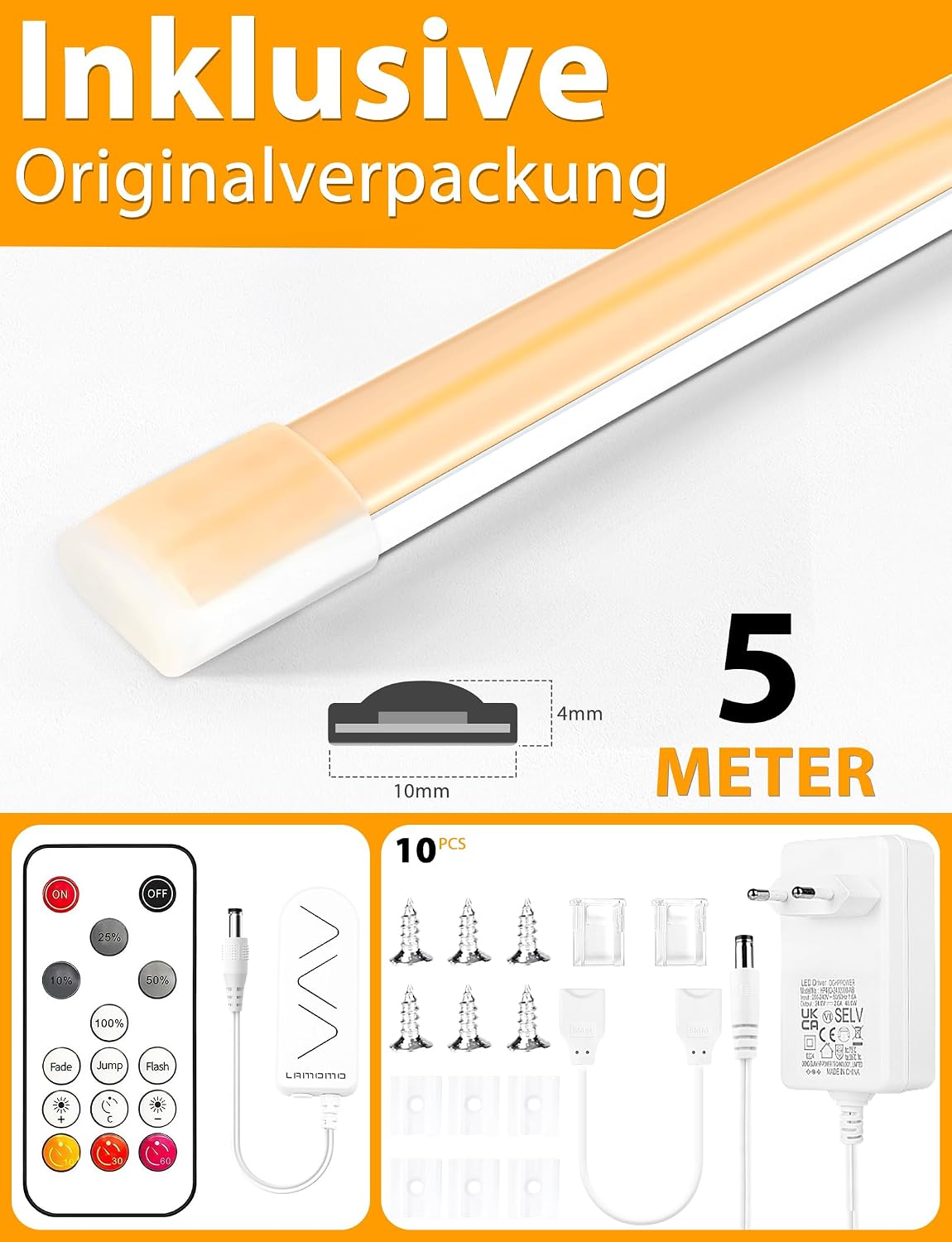Thumbnail 6 de Lamomo COB LED-Streifen warmweiß dimmbar 5 m mit Fernbedienung (IP65, 10 mm breit, CRI90+)