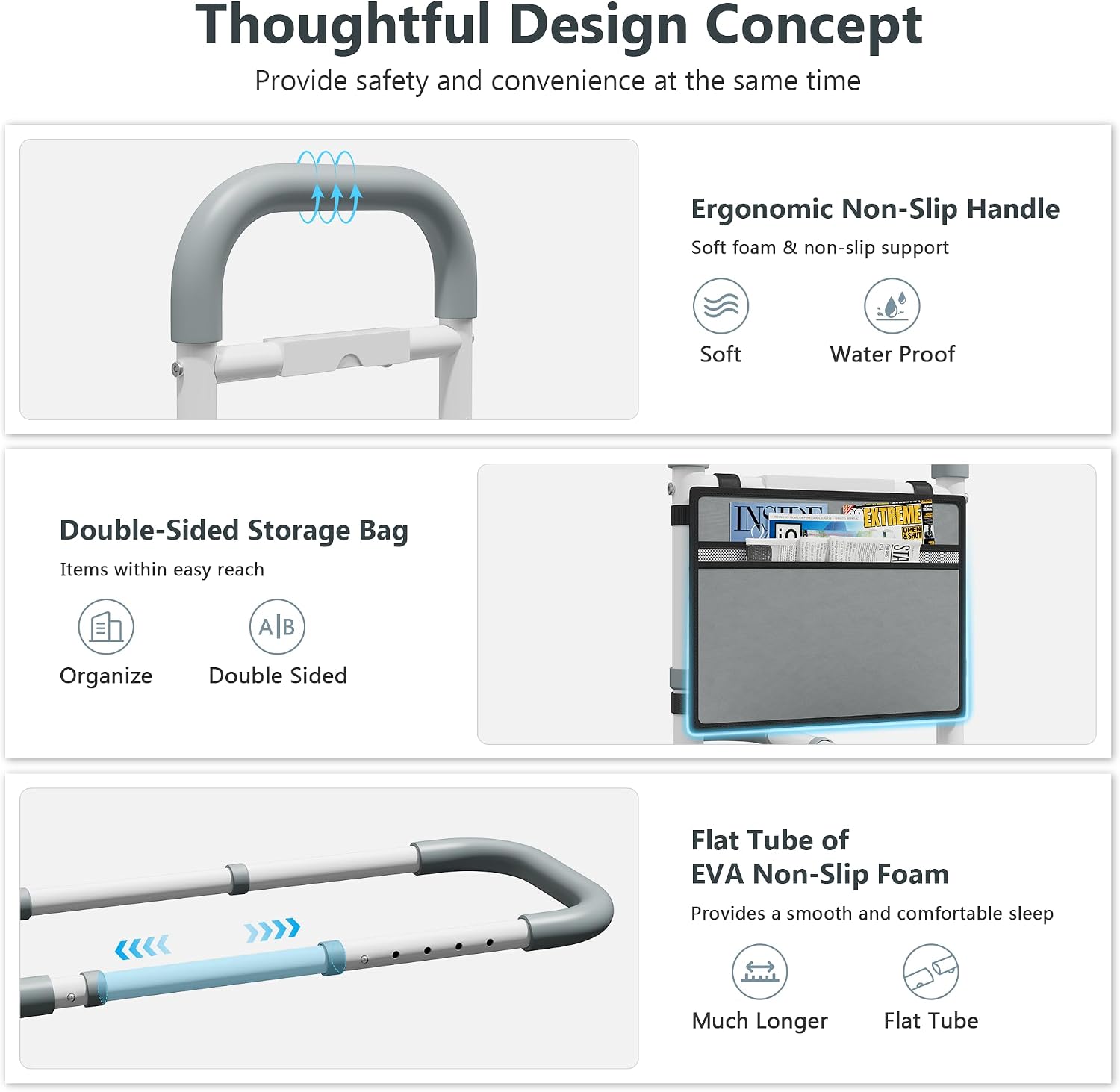 Thumbnail 4 de Yornoli Bed Rail for Elderly Adults: Motion-Sensing Light, Adjustable Non-Slip Handle and Sturdy Steel Frame