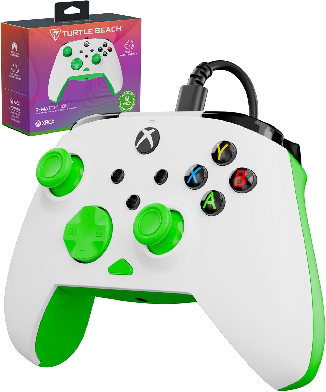 Detalle de TURTLE BEACH TBC-2002-55 Rematch Core 有線コントローラー ホワイト&グリーン