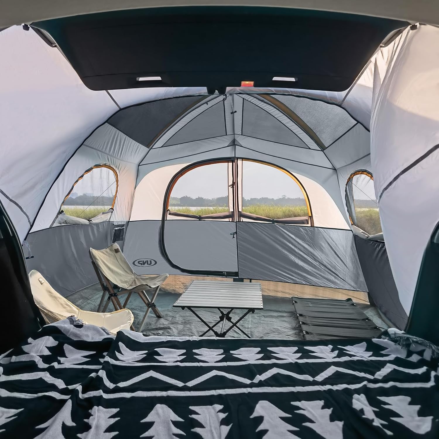 Detalle de UNP Heckzelt Auto SUV Zelt für Camping 6 Personen – 2 in 1, Einfacher Aufbau, 3,4 m × 2,9 m × 198 cm