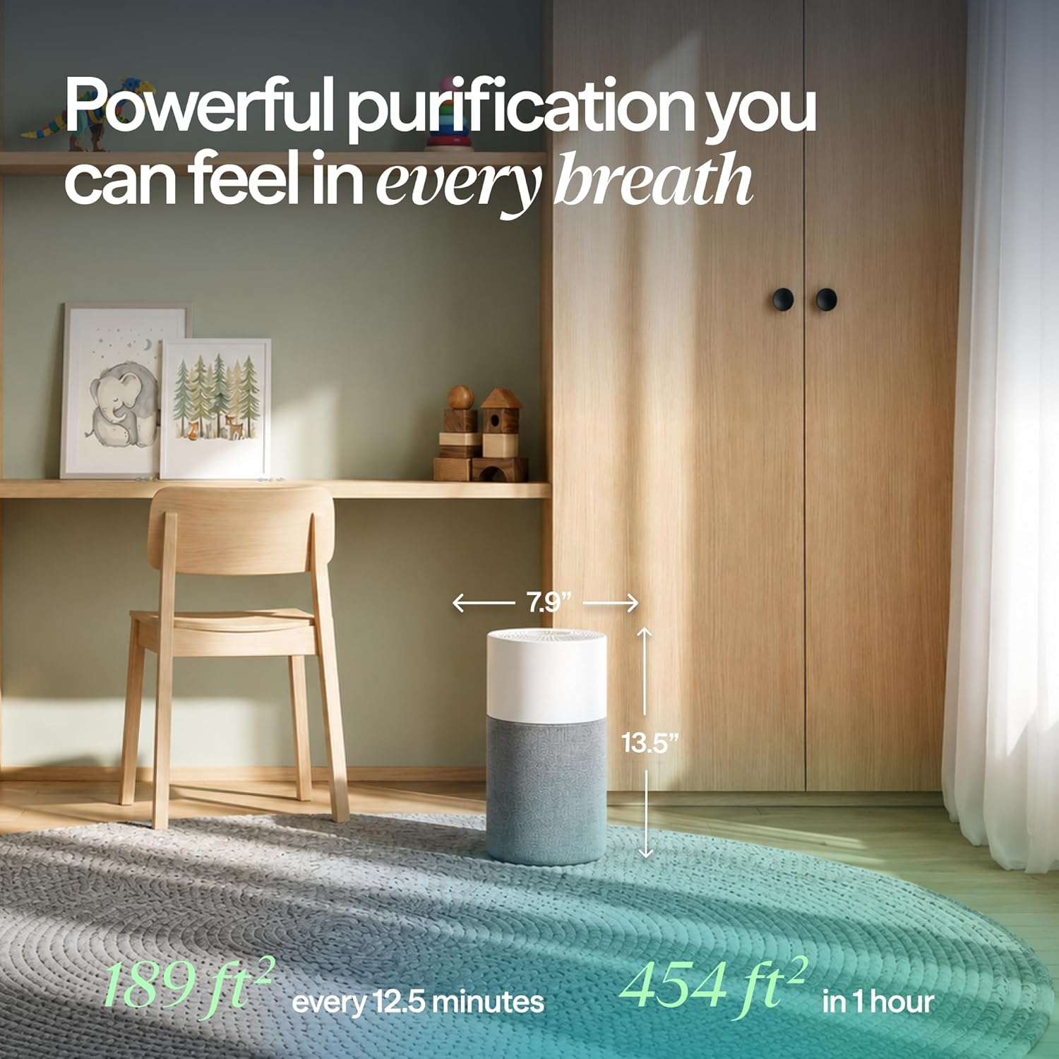 Detalle 2 de Blueair Blue Pure 511 HEPASilent Air Purifier for Bedroom, Small Rooms, Nursery, and Pet Areas