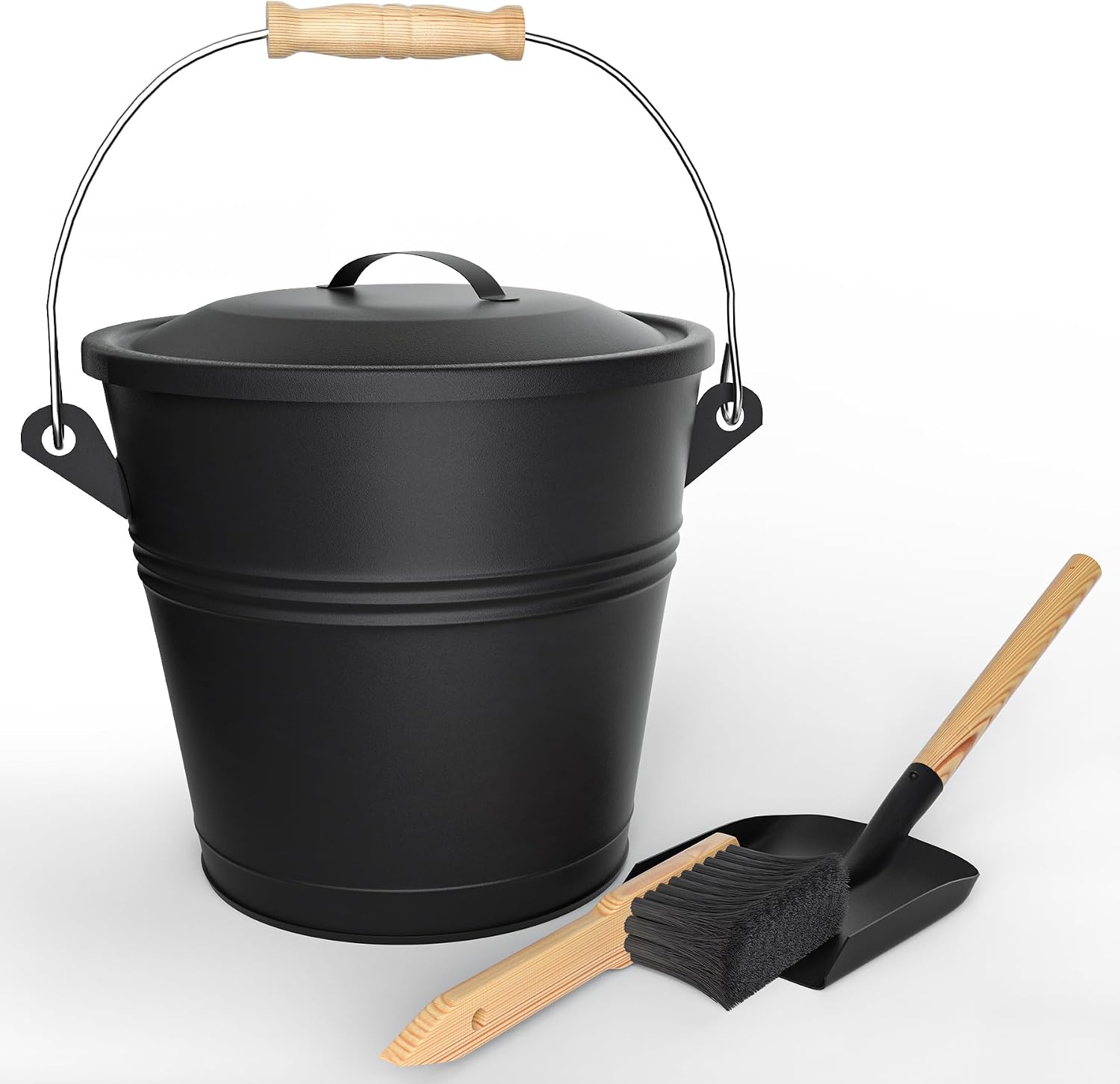 Detalle de VOUNOT 15373546324317 5L Ash Bucket with Lid, Shovel and Brush