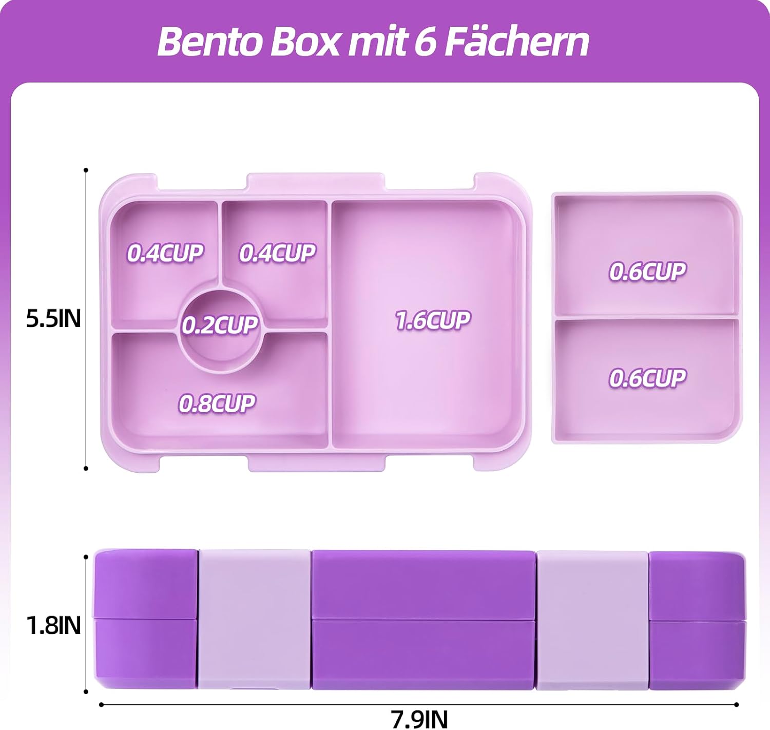 Detalle 2 de QCQHDU Brotdose Kinder 6 Fächer