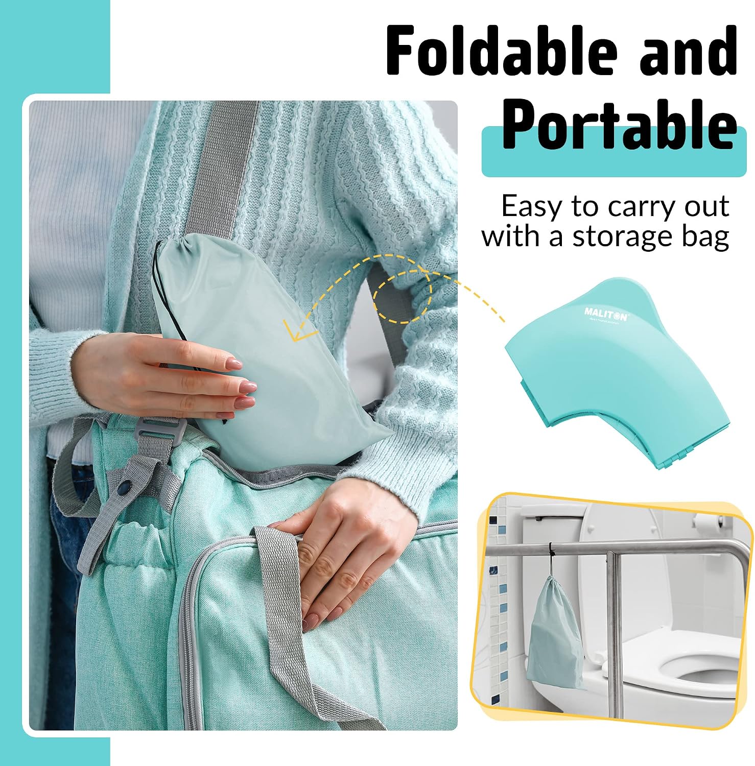 Thumbnail 5 de Maliton Potty Training Toilet Seat for Boys and Girls (Aqua Blue) – Foldable Travel Toilet Seat with Splash Guard & Travel Bag