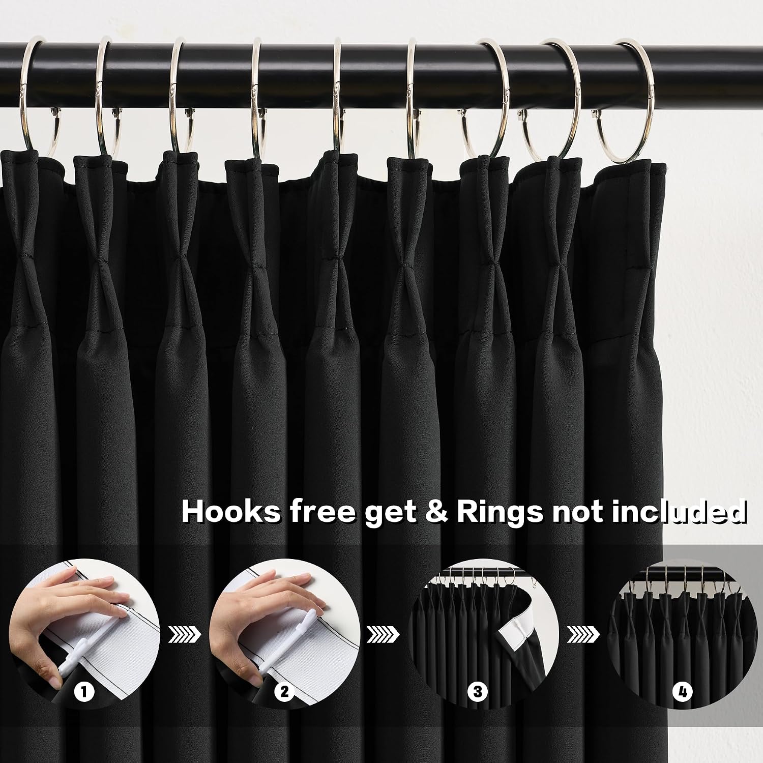 Detalle 2 de KEQIAOSUOCAI Black Pinch Pleated Curtains 80ร84 ๐ช
