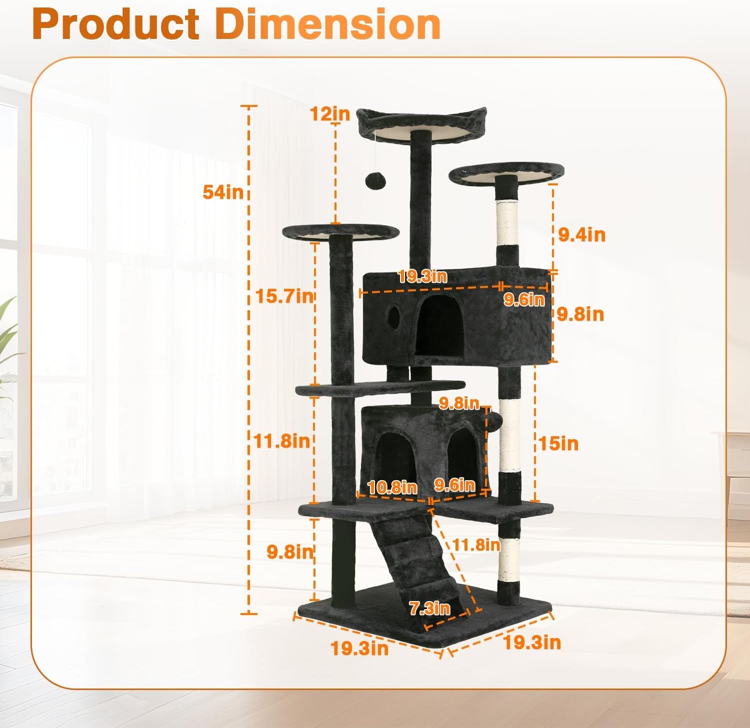Thumbnail 5 de FDW Cat Tree 54-Inch Tower with Sisal Posts, Condo and Plush Perches
