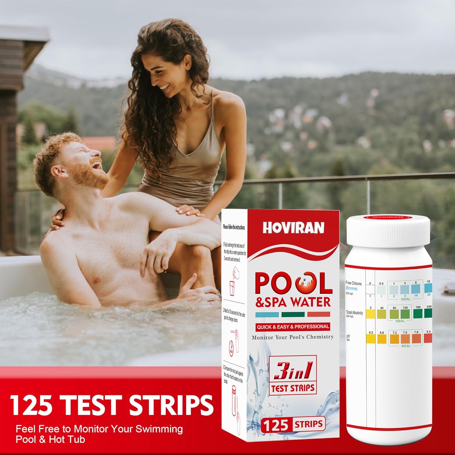 Thumbnail 3 de HOVIRAN 3 in 1 Hot Tub Test Strips – 125 Count Pool and Spa Water Testing Kit