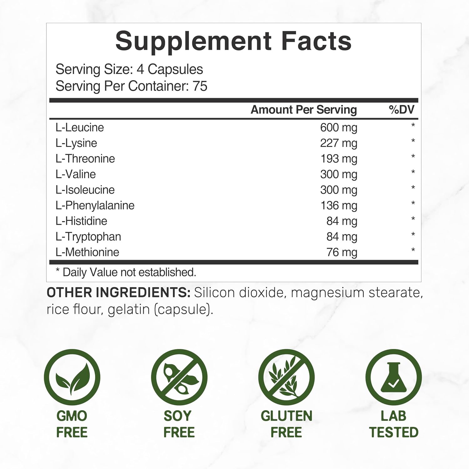 Detalle de Essential Amino Acid Capsules, 300 Capsules
