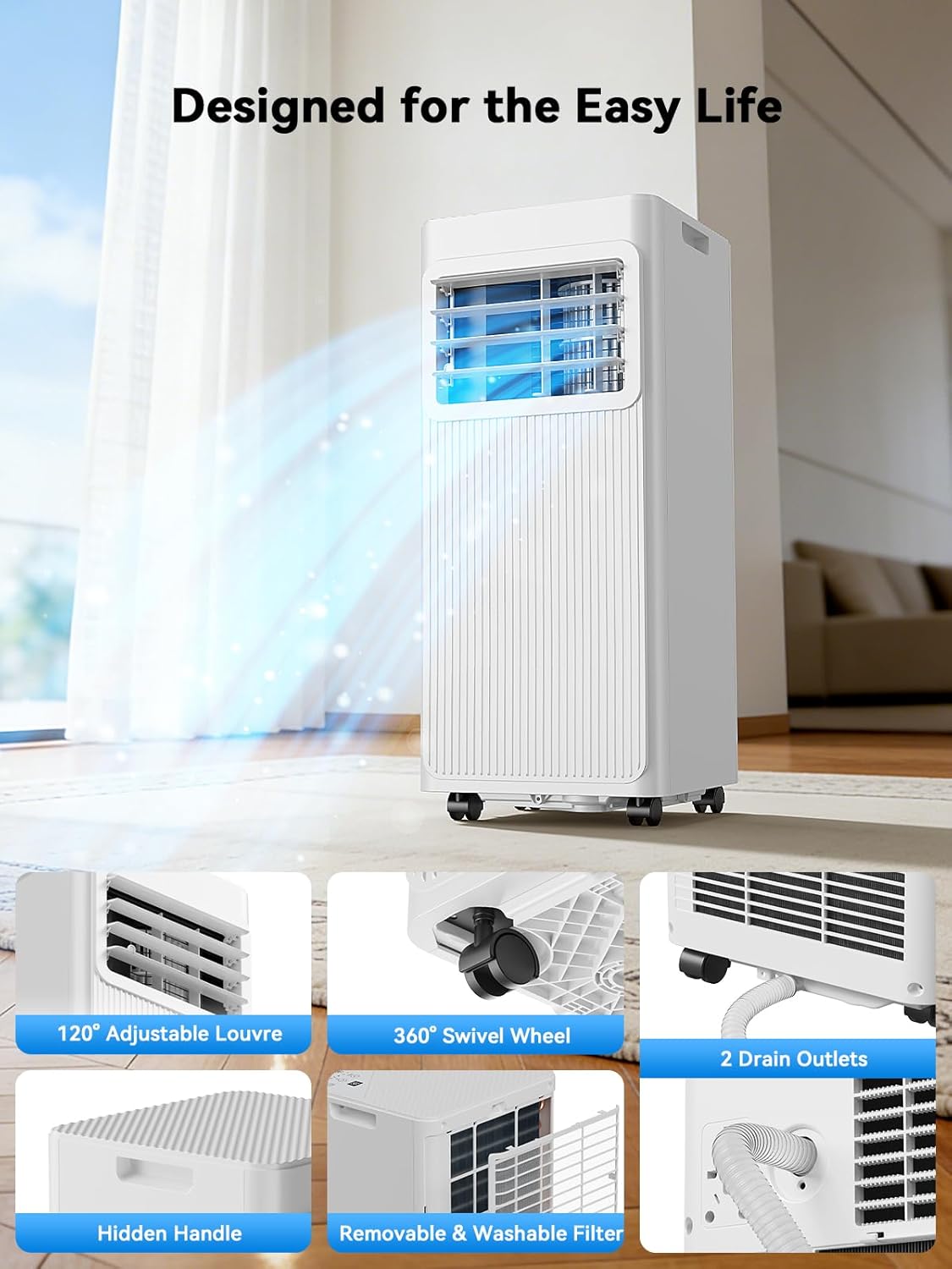 Thumbnail 5 de 7000 BTU 4-in-1 Portable Air Conditioner: Dehumidifier, Fan & Sleep Mode
