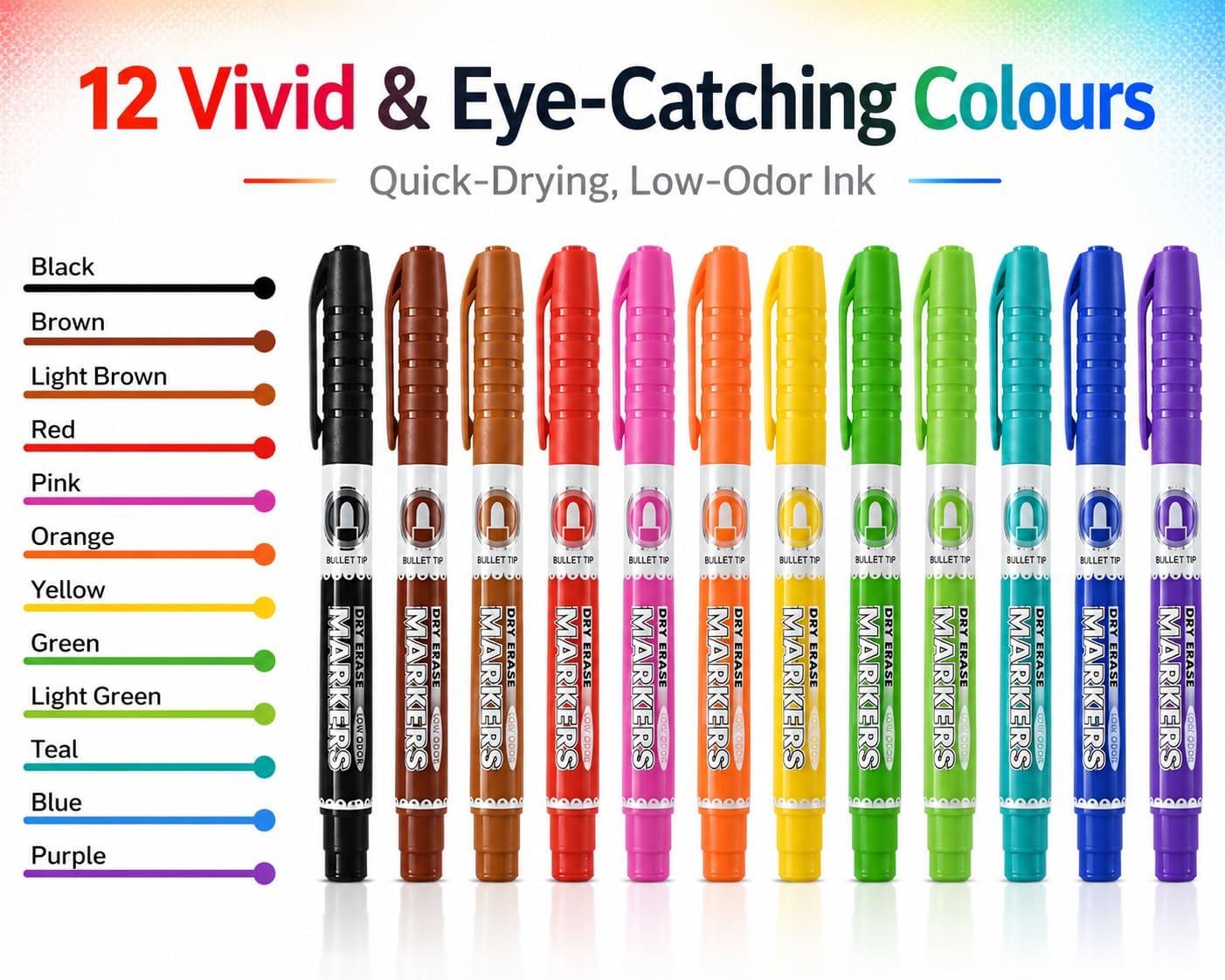 Detalle de SUQJOY Stylos pour Tableau Blanc – Lot de 12, Pointe Moyenne Fine, Encre à Séchage Sec, Odeur Faible