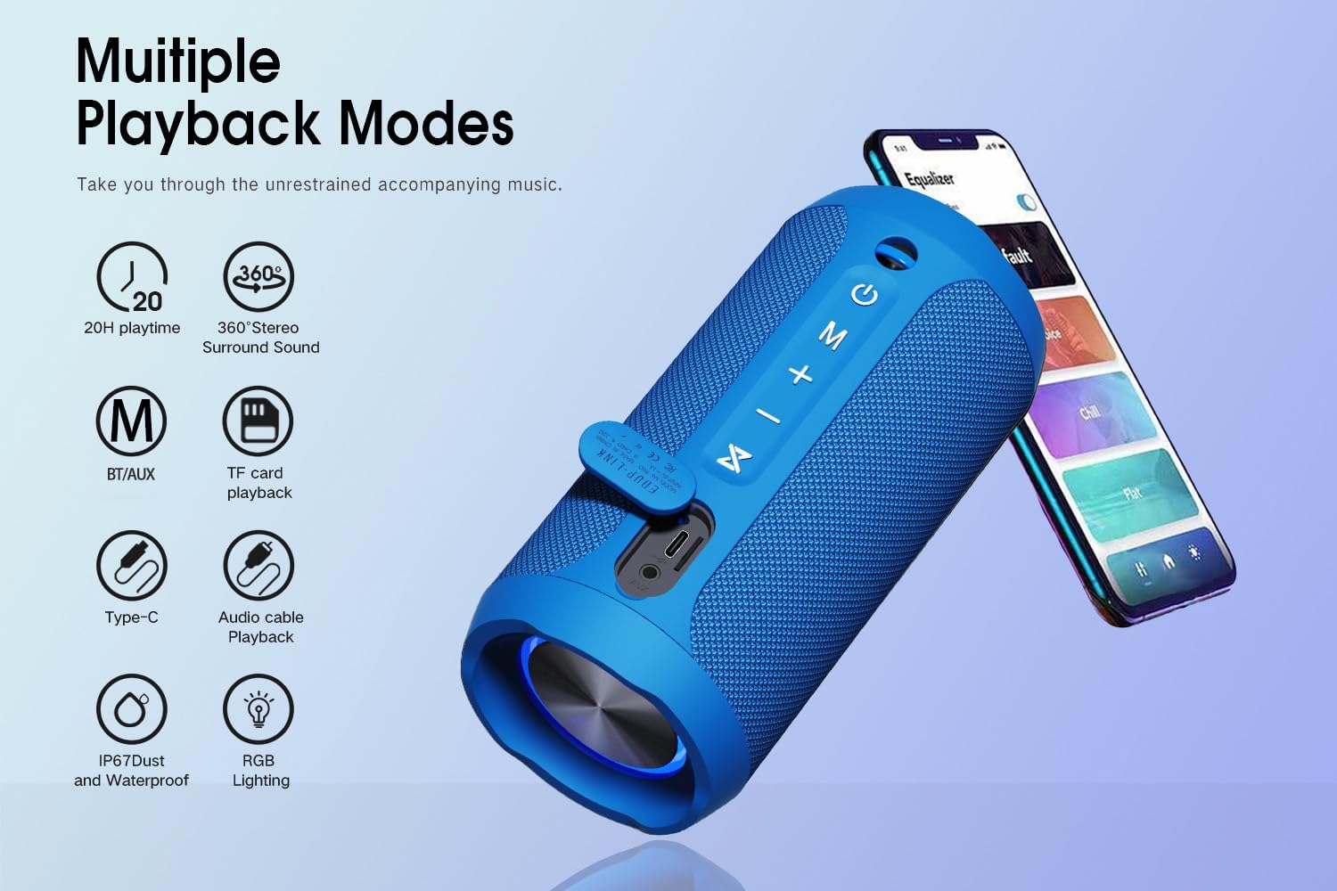 Thumbnail 5 de EDUPLINK Bluetooth Speaker: Portable Waterproof 20W Stereo with TWS and 20-Hour Playtime (Blue)