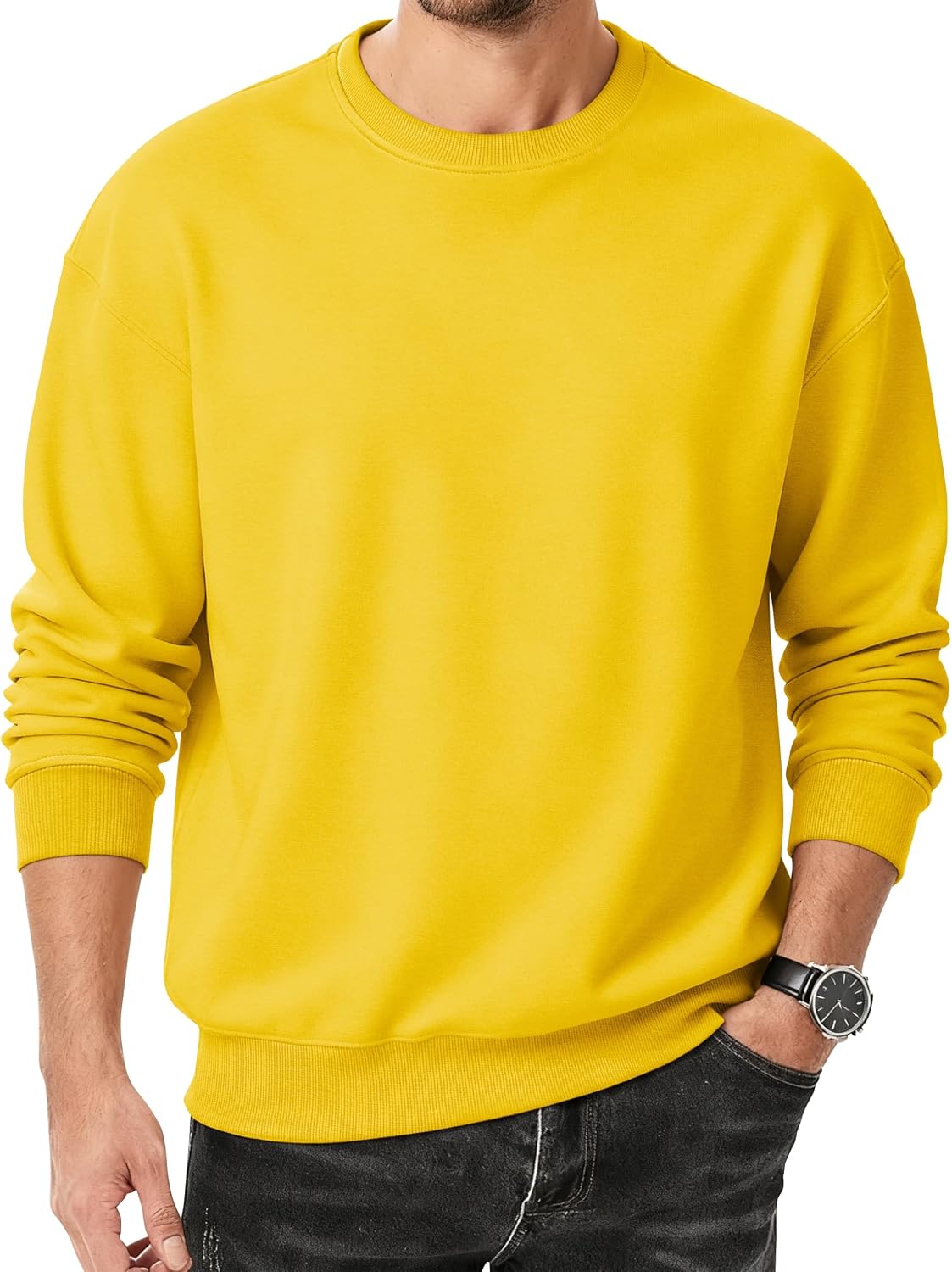 Detalle 2 de MAGCOMSEN Men’s Fleece-Lined Cotton Crewneck Sweatshirt, Long Sleeve