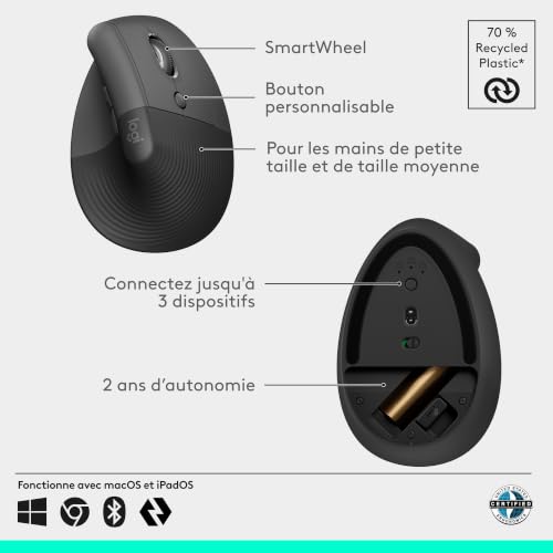 Thumbnail 6 de Logitech Lift Souris Ergonomique Verticale — confort durable pour droitiers, petites et moyennes mains