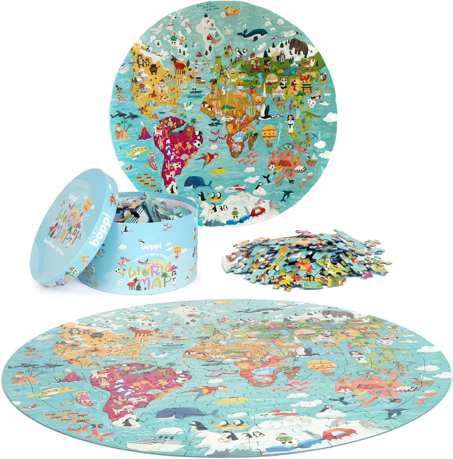 Thumbnail 1 de boppi Round World Map Jigsaw Puzzle for Kids, 150 Pieces