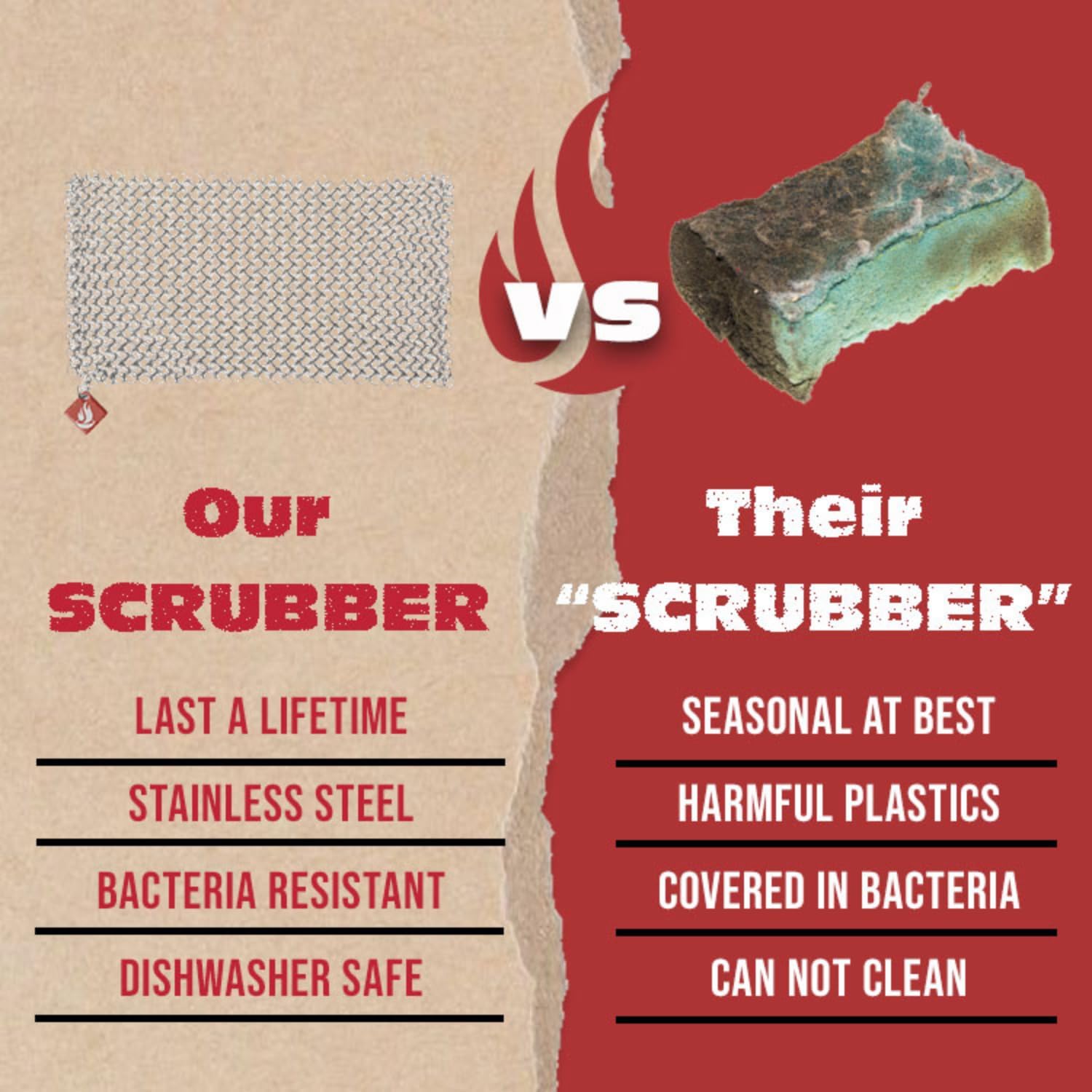 Detalle de CM SCRUBBER 9" x 6" Chainmail Cast Iron Scrubber, 316 Stainless Steel
