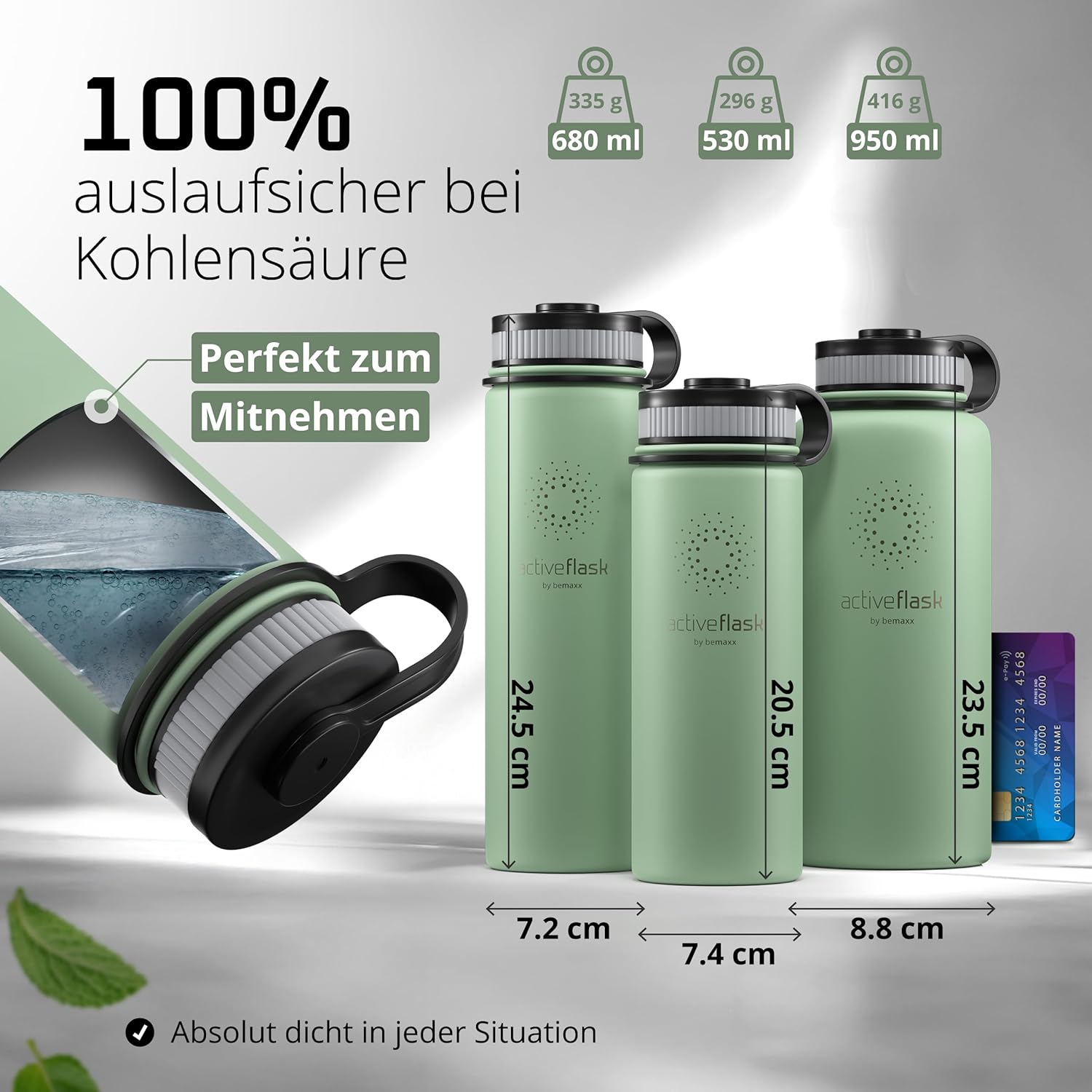 Thumbnail 6 de ACTIVE FLASK Edelstahl Trinkflasche – 680 ml, 3 Deckel, BPA-frei, auslaufsicher, Kohlensäure geeignet