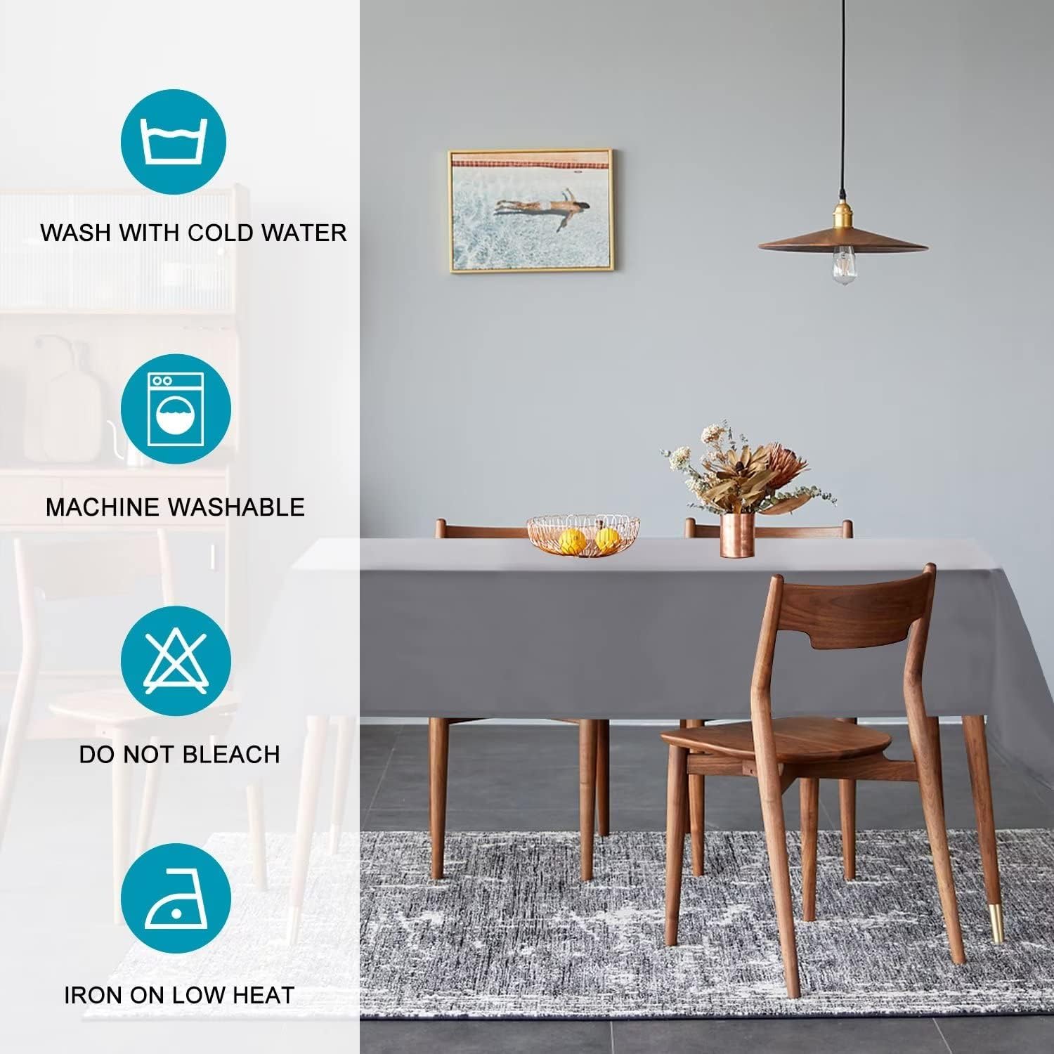 Thumbnail 2 de Hiasan nappe rectangulaire anti-taches lavable 140x300 cm gris pour extérieur, jardin et repas