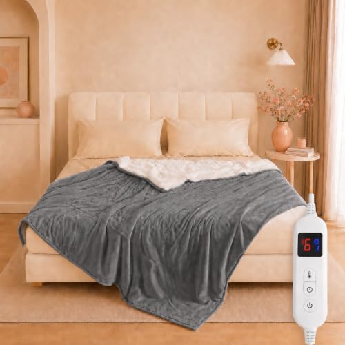 Detalle de Arrylins Heated Electric Blanket Throw, 130 x 180 cm, Flannel and Sherpa