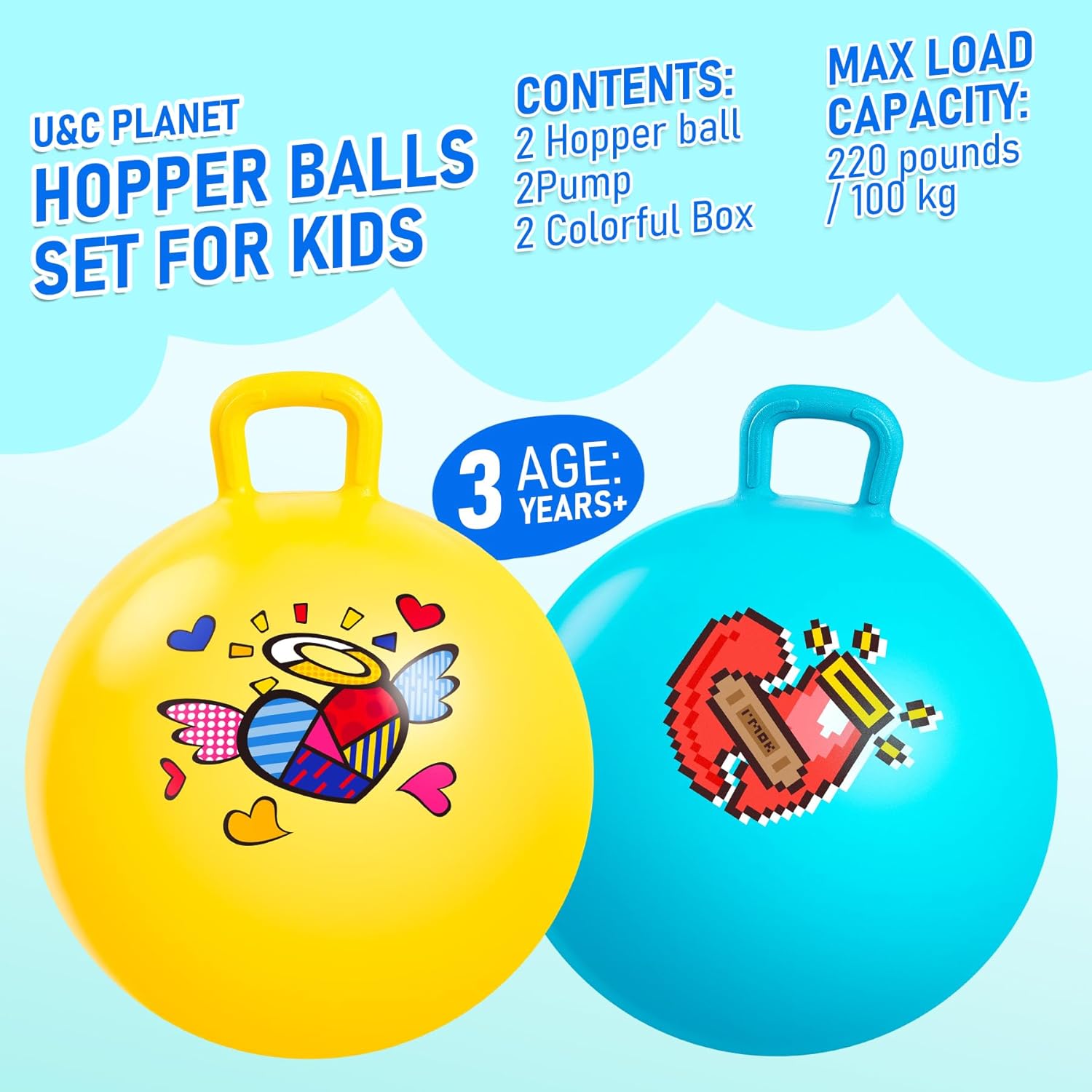 Thumbnail 1 de U&C Planet 2 Pack 18 Inch Space Hopper: Anti-Slip Bouncy Balls for Kids 3–5