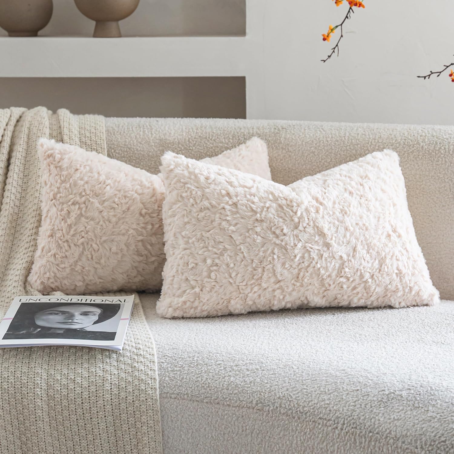 Thumbnail 6 de Neelvin 2er Set Kissenbezug aus Kunstfell (Creme Weiß) 45 x 45 cm