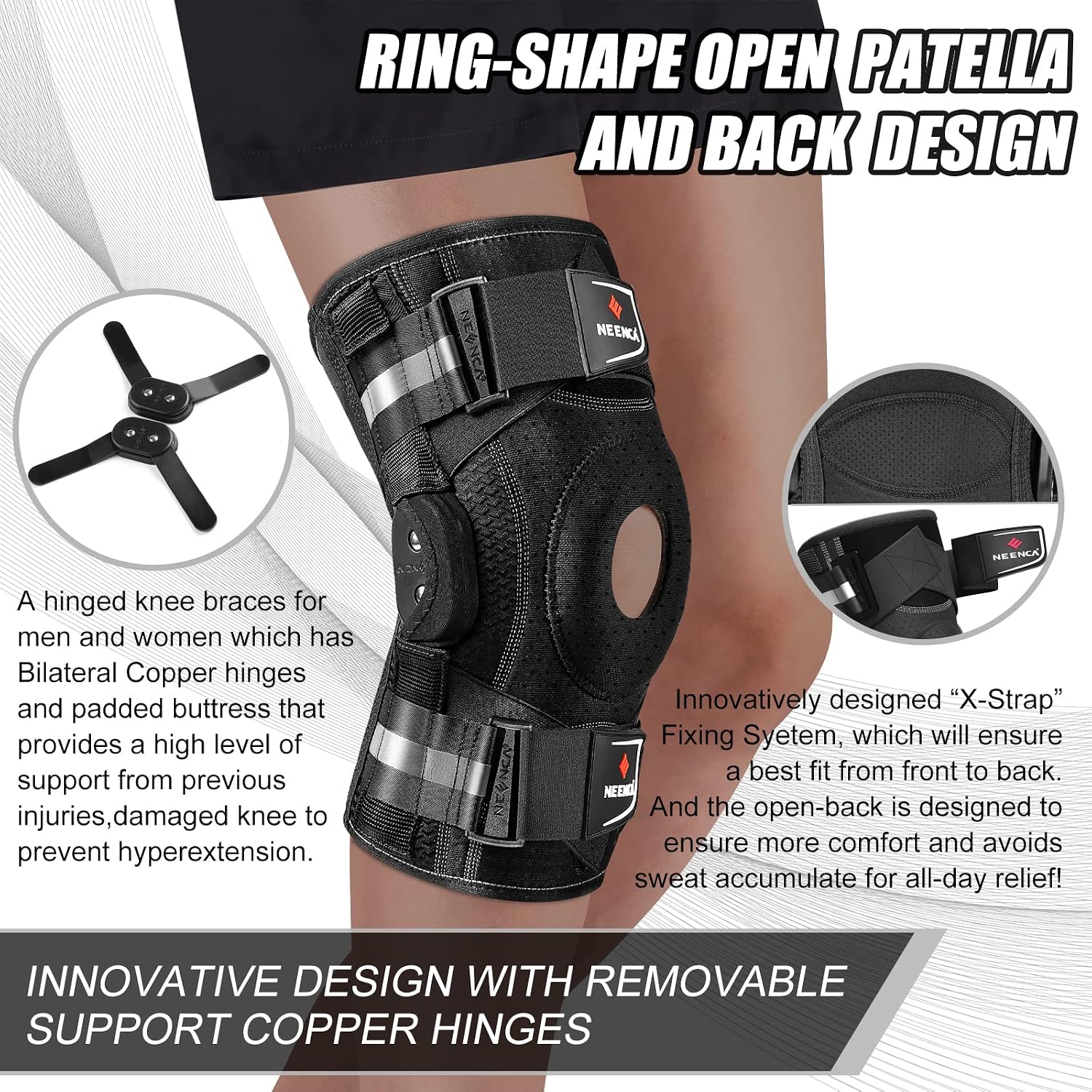 Detalle de NEENCA Professional Knee Brace with X-Strap Fixing System
