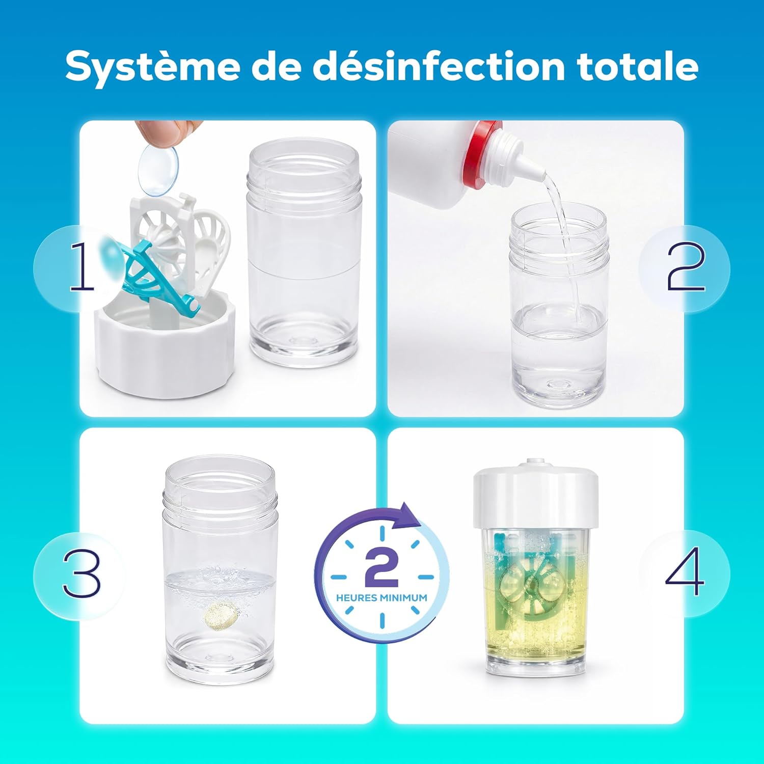 Detalle 2 de EYE DISCOVER Solution au peroxyde pour lentilles – nettoyage en profondeur, sans conservateurs (2 x 350 ml + 90 comprimés neutralisants avec étui)