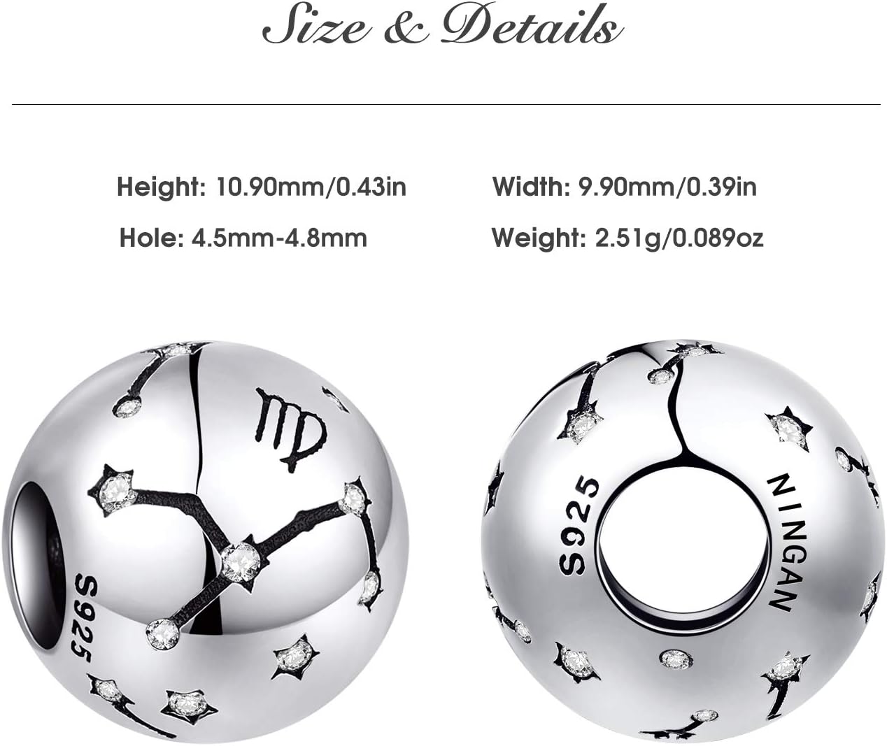 Thumbnail 2 de NINGAN Perline costellazioni in argento sterling 925 con zircone 5A – Idea regalo elegante