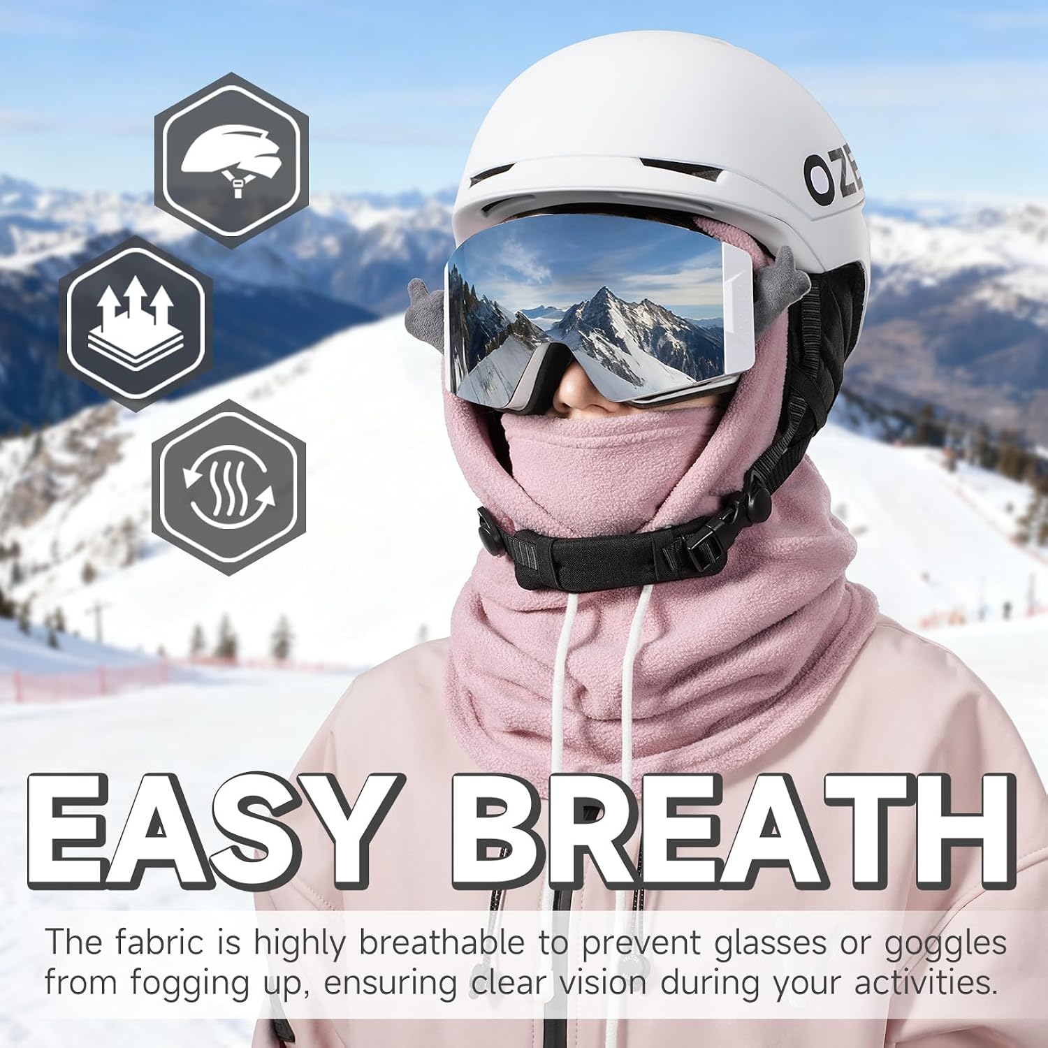 Detalle de OZERO Fleece Balaclava Ski Mask, Convertible Hood with Adjustable Fit